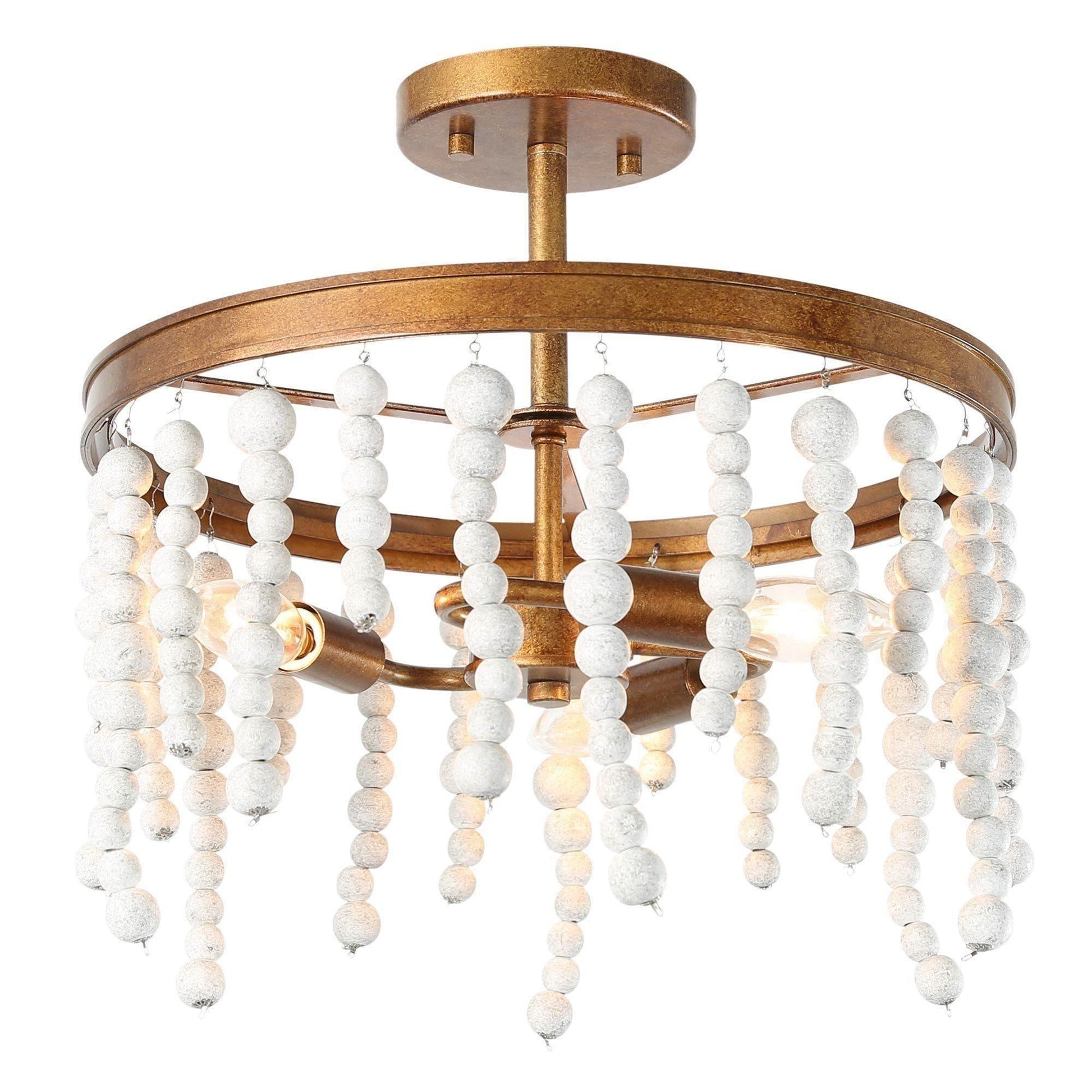 3-Light Wood Beads Semi-Flush Mount Ceiling Lights - Belles Lighting