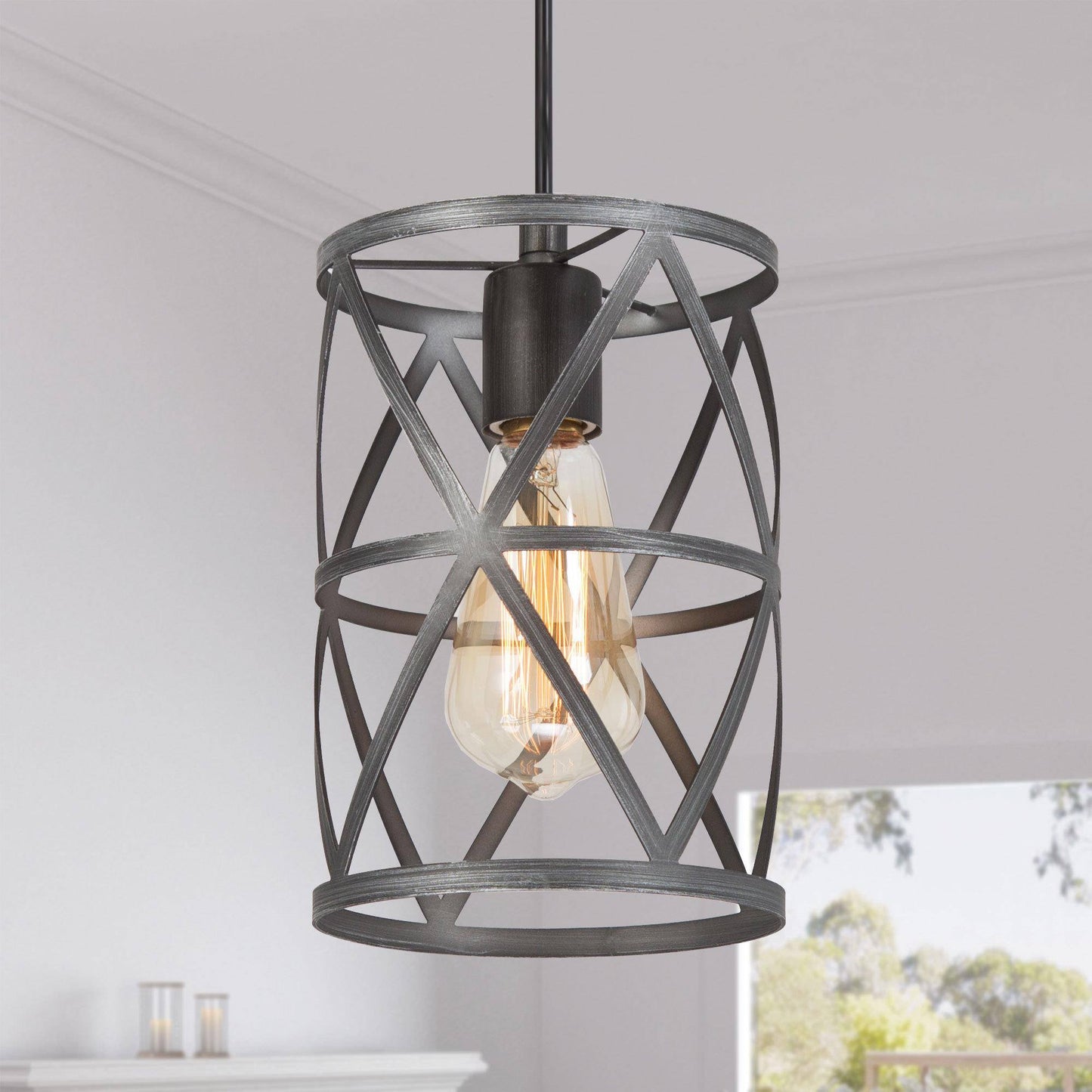 Mellifluous 1-Light 6" Gray Farmhouse Cylinder Pendant Light Fixtures