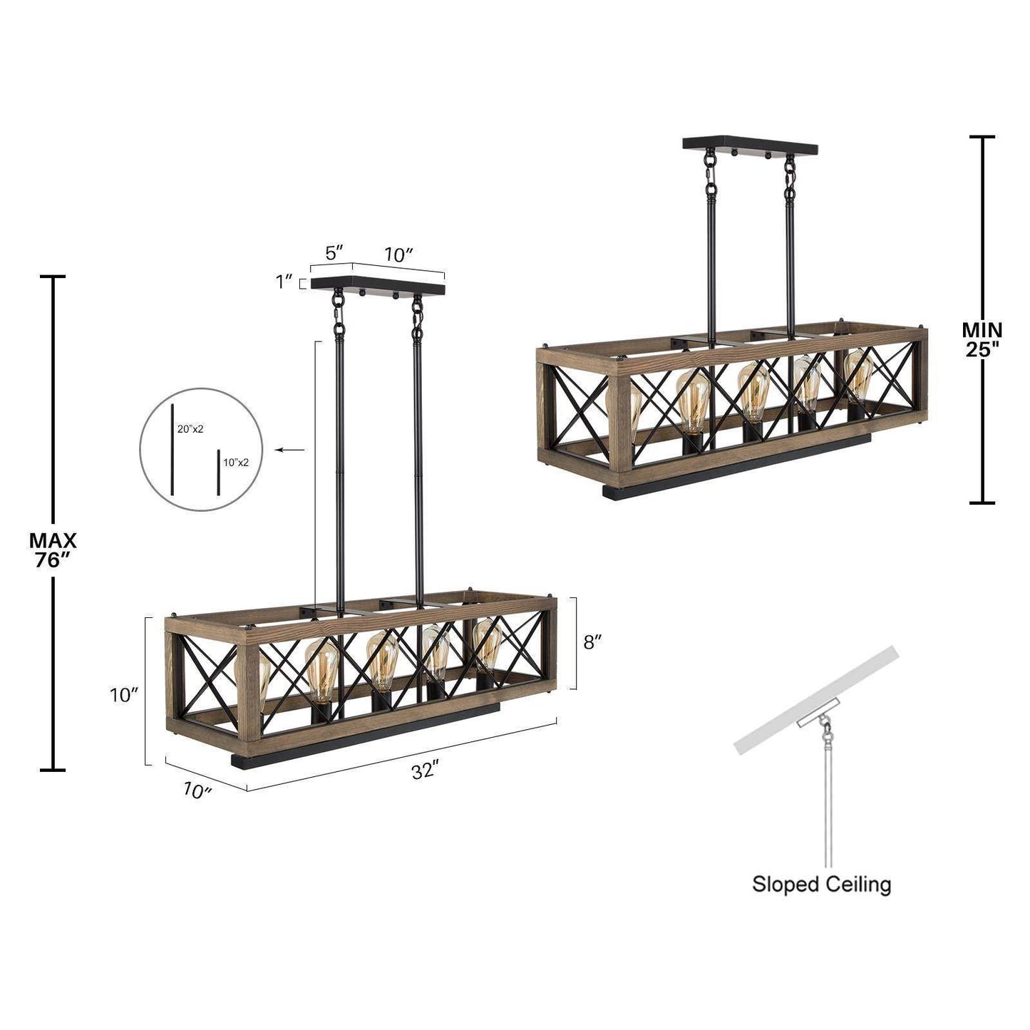 Rustic Farmhouse 5-Light Wood Island Lights Linear Chandelier