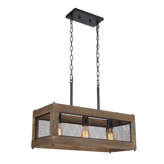 Aerissera 3-Light 23.6-in Black&Wood Farmhouse Rectangle Kitchen Island Light