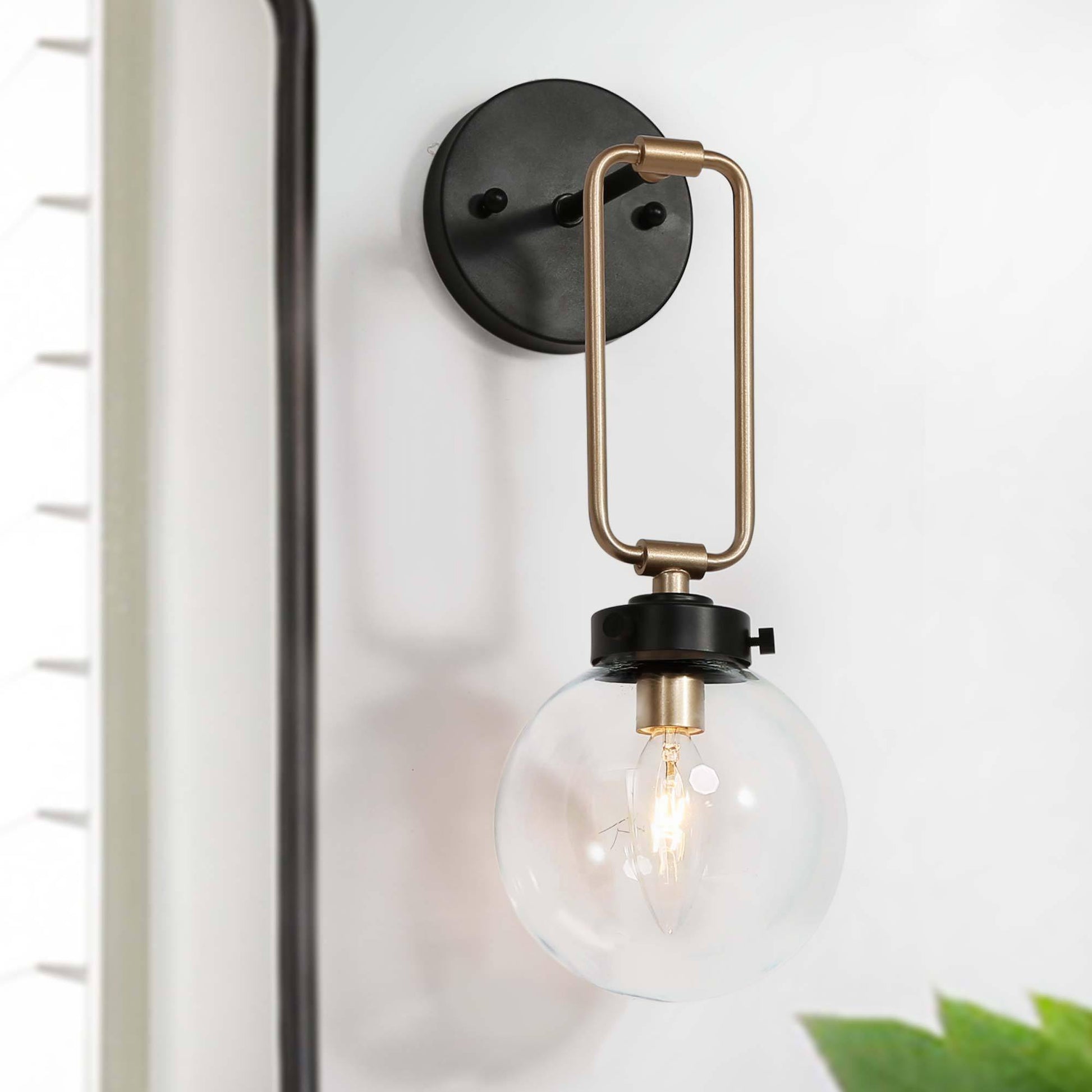 Gary 1-Light Modern Black and Gold Globe Glass Wall Sconces