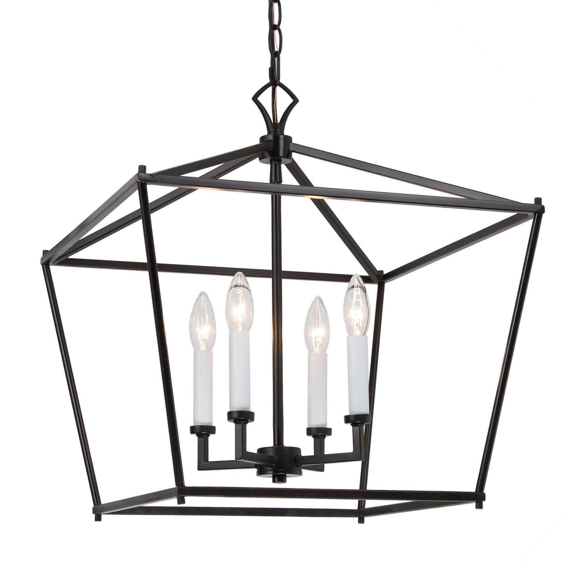 4-Light Black Lantern Cage Chandeliers - Belles Lighting