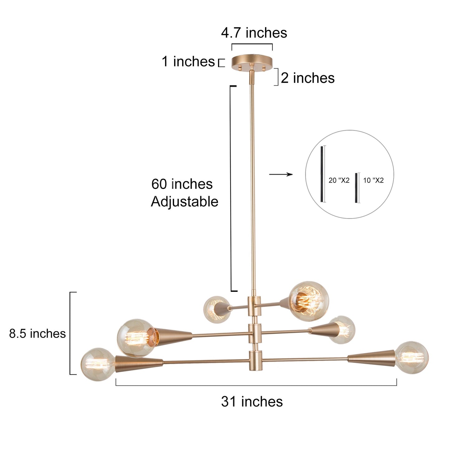 Unelefante 6-Light Large Gold Chandelier