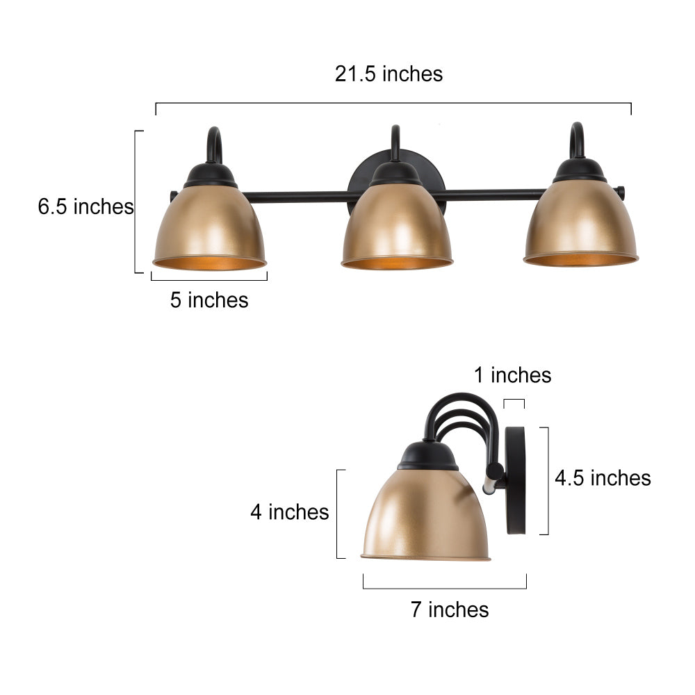 3-Light Black and Gold Vanity Light