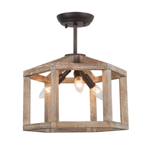 3-Light Wood Semi Flush Mount Ceiling Light - Belles Lighting