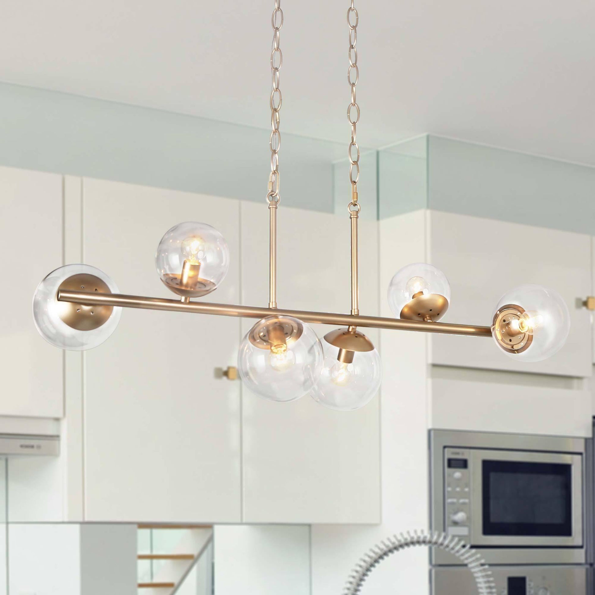 SOLO 6-Light 32-in Gold Modern Linear Glass Kitchen Island Light