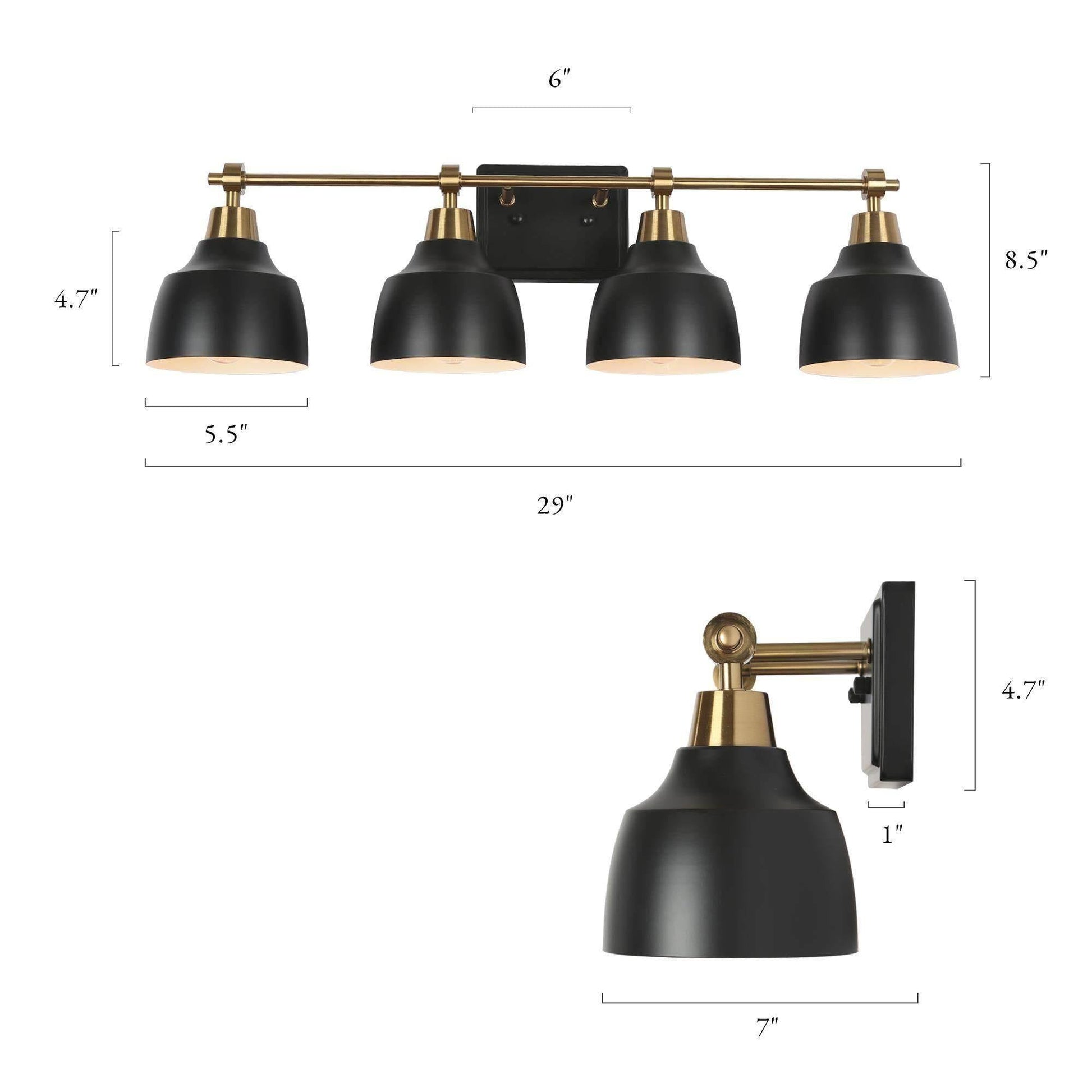 Hyelducc 4-Light Black and Brass Vanity Light