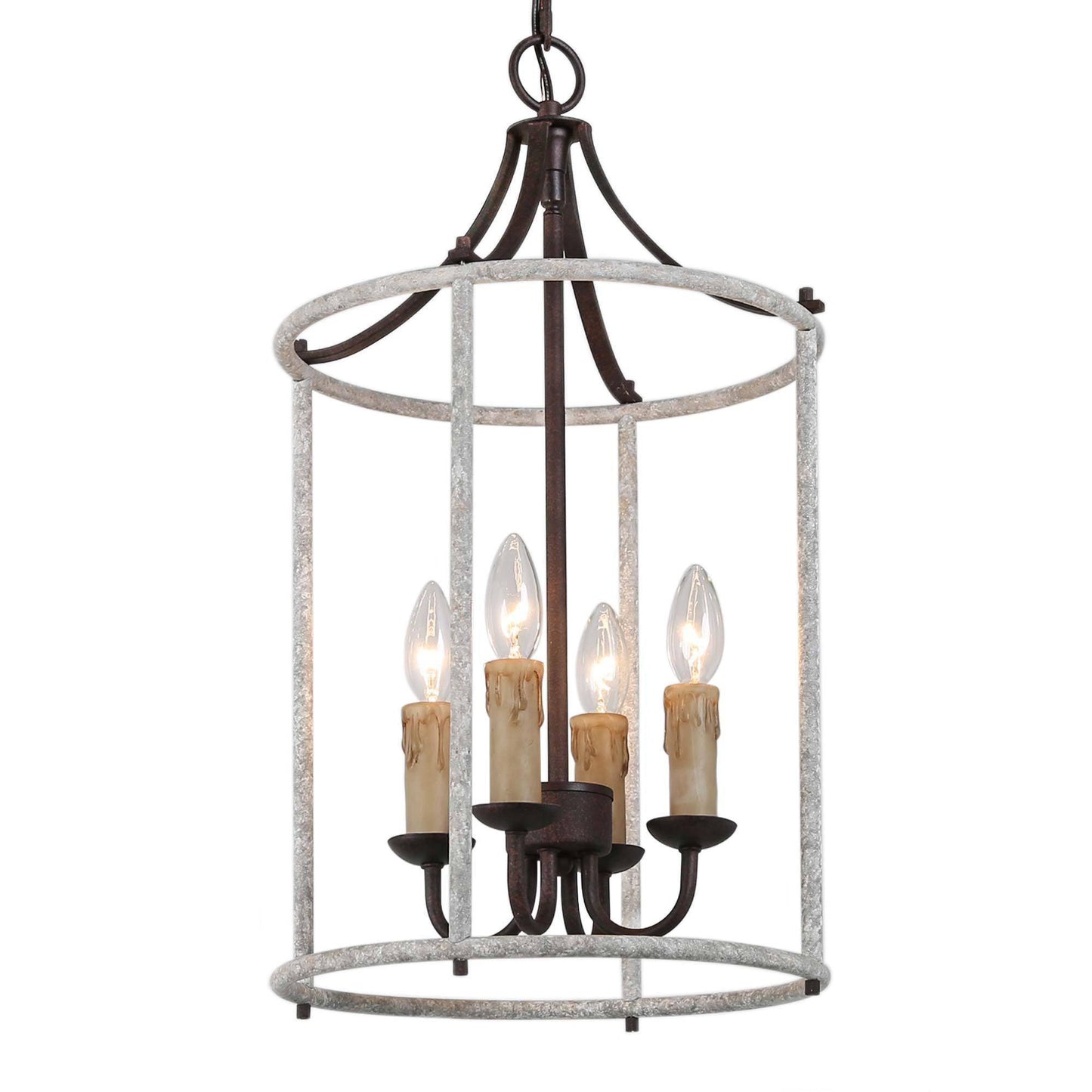 Rustic 4-Light Chandelier with Distressed White and Candle-Style Light