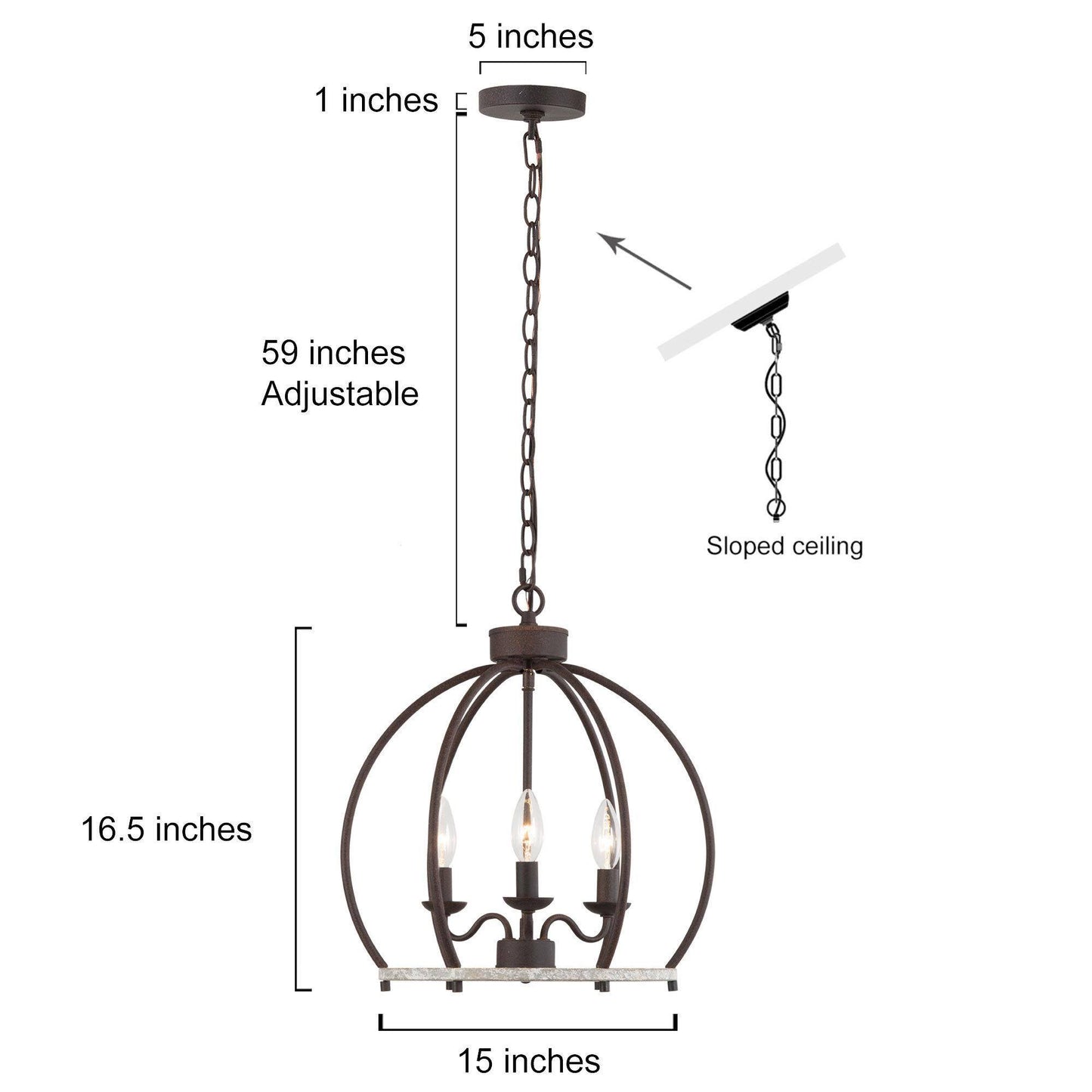 Rustic 3-Light Bronze Dome Chandelier with Open Frame