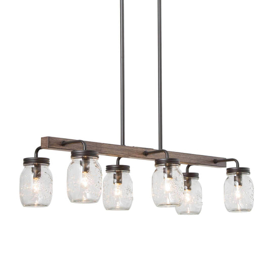 Rustic Farmhouse 6-Light Mason Jar Linear Island Lights Chandelier