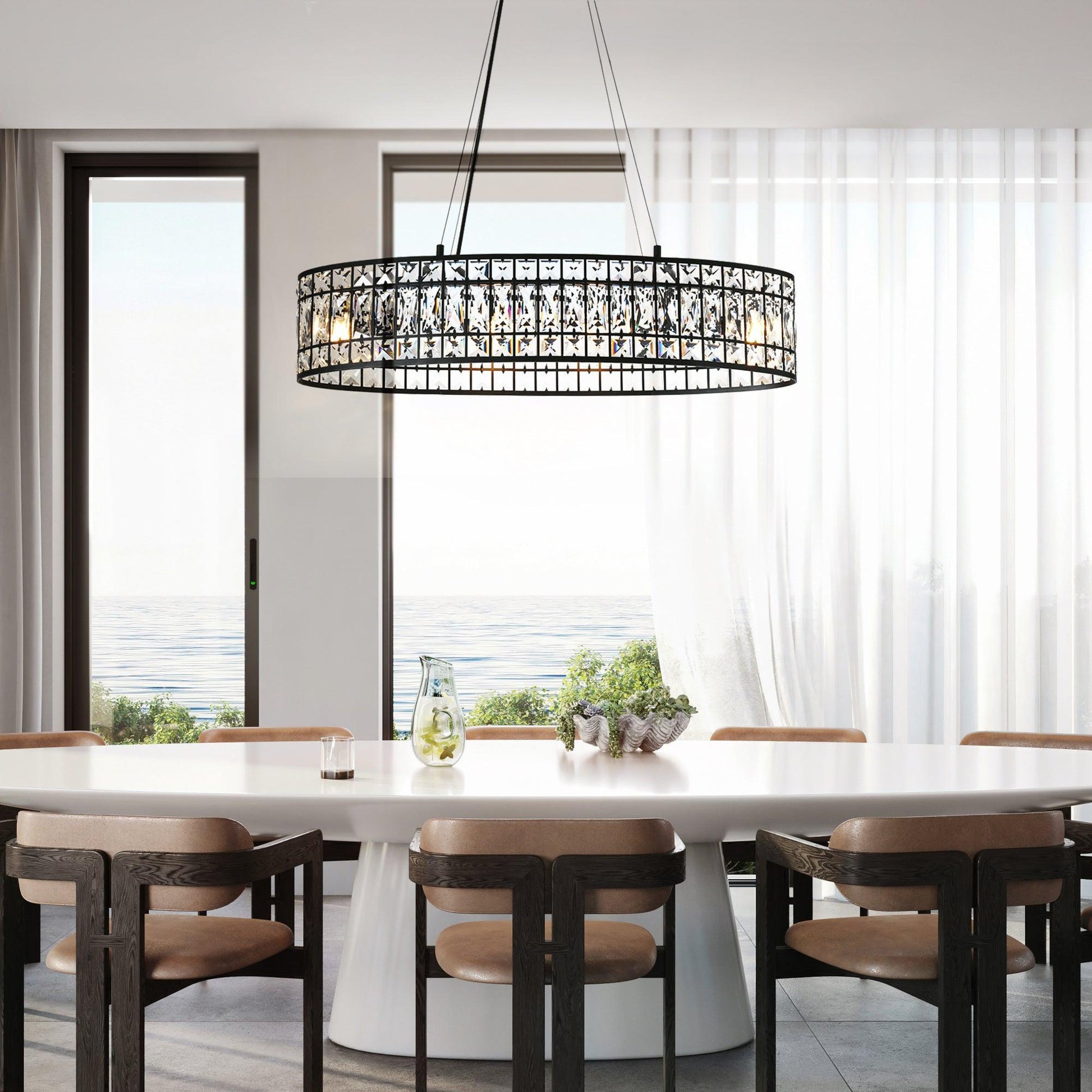 4-Light Large Kitchen Island Crystal Chandeliers Black - Belles Lighting