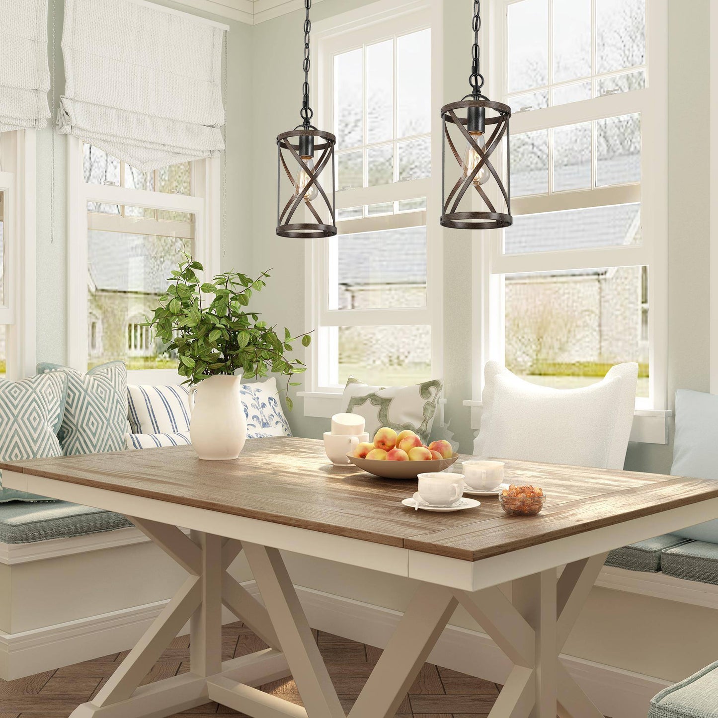 Houmi 1-Light Mini Wood Farmhouse Pendant Light Fixtures