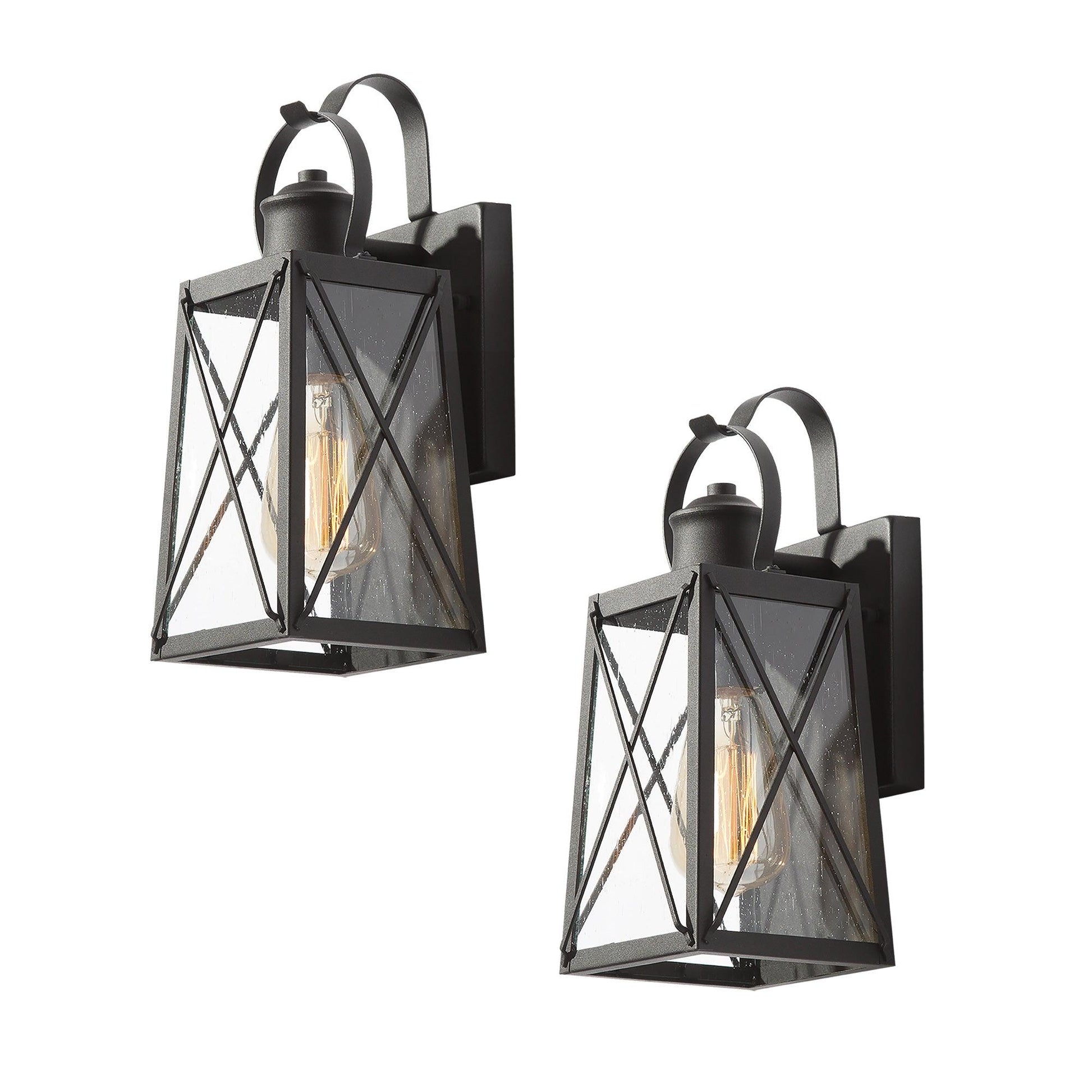 2 Pack Black 1-Light Outdoor Wall Light Lantern Patio Sconces - Belles Lighting