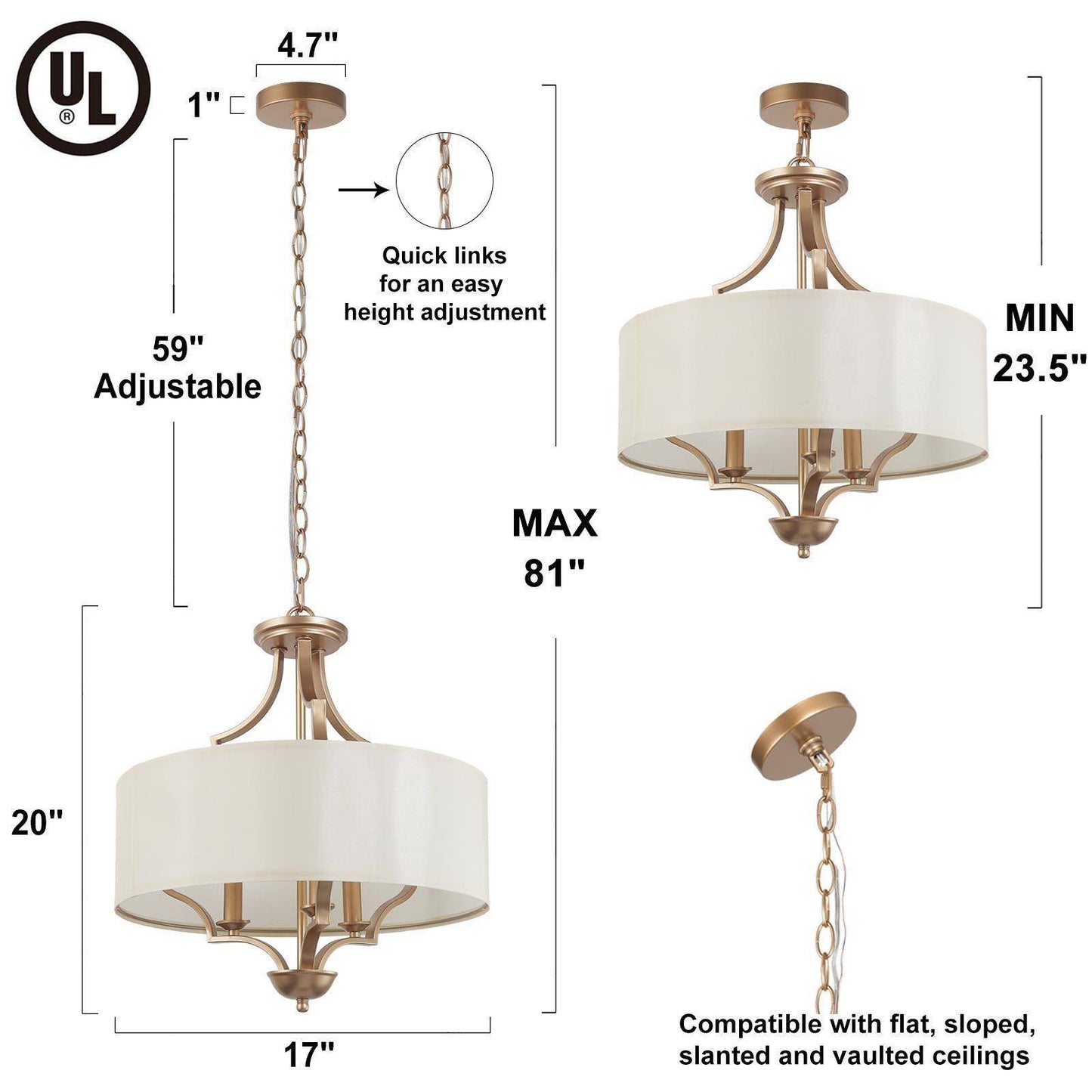 Gendonlyn 3-Light Small Gold Chandelier