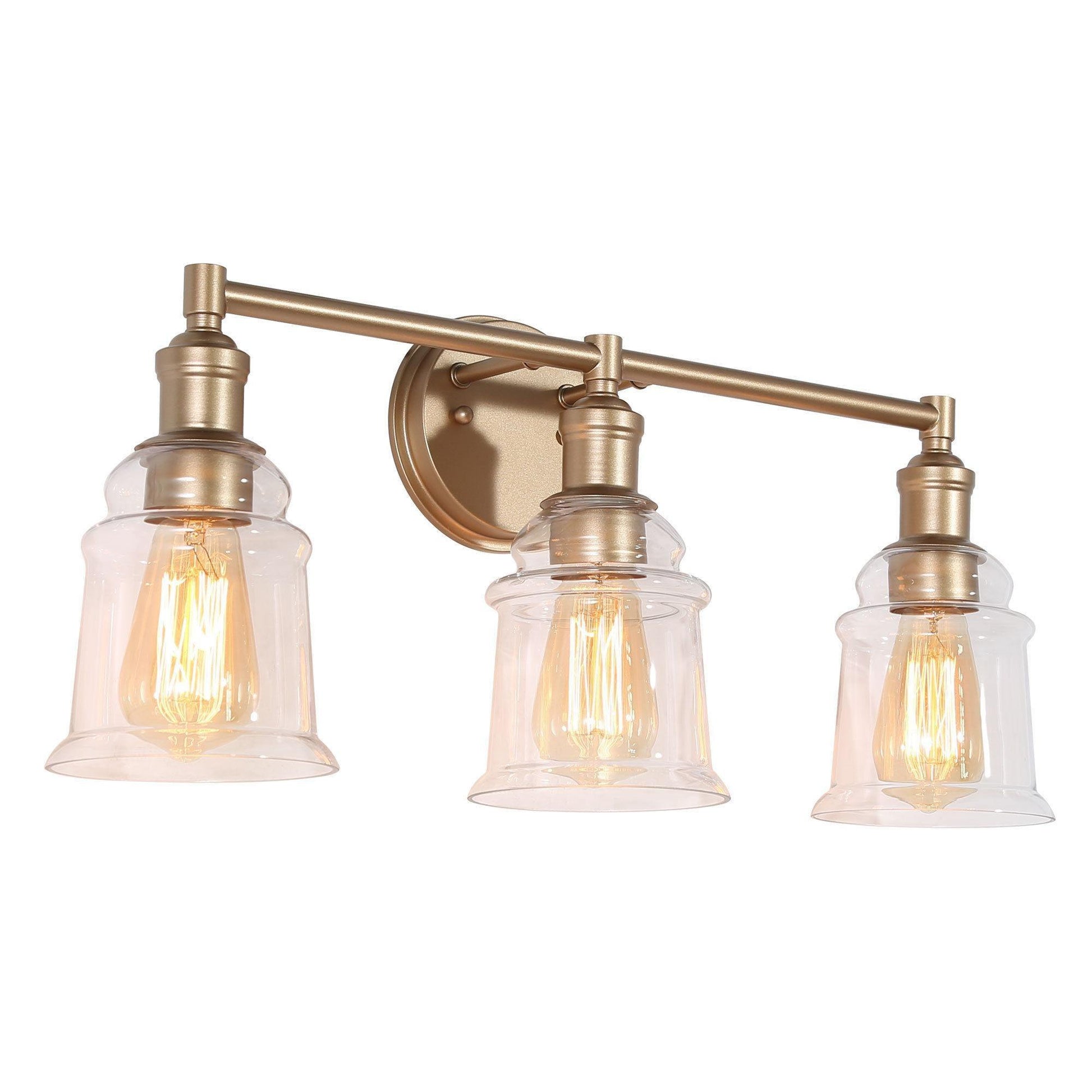 3-Light Gold Vanity Lights Glass Wall Sconces - Belles Lighting