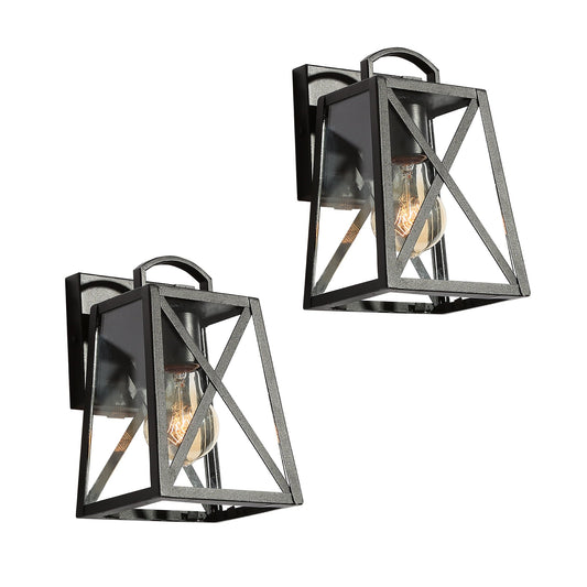 Theobald 9"H 1-Light Black Outdoor Wall Lantern Set of 2