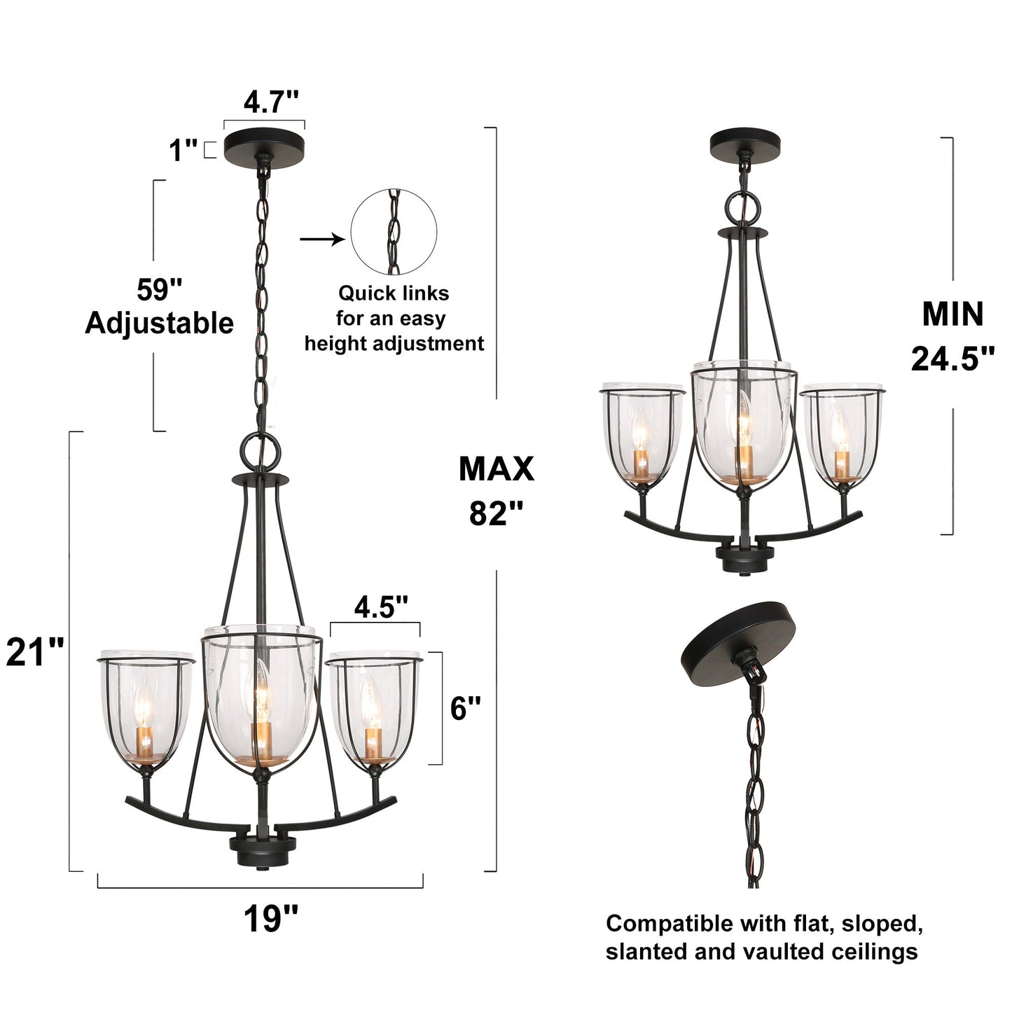 Douglas 3-Light Small Black Chandelier