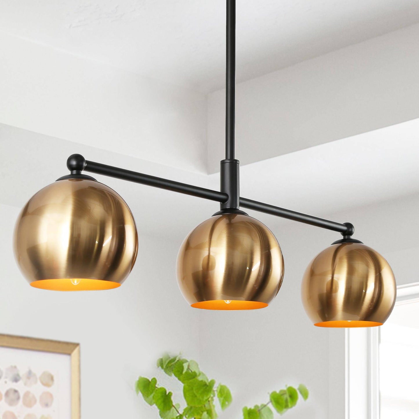 Semerisy 3-Light 26.5-in Black&Gold Modern Linear Kitchen Island Light