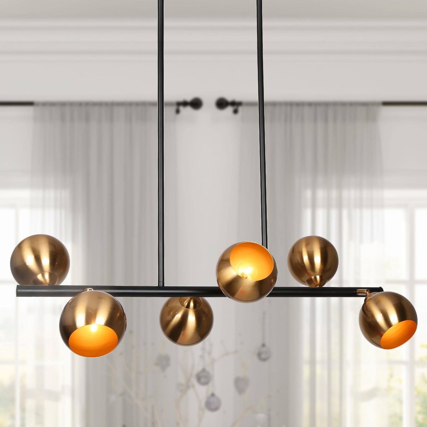 Semerisy 6-Light 31-in Black&Gold Modern Linear Kitchen Island Light