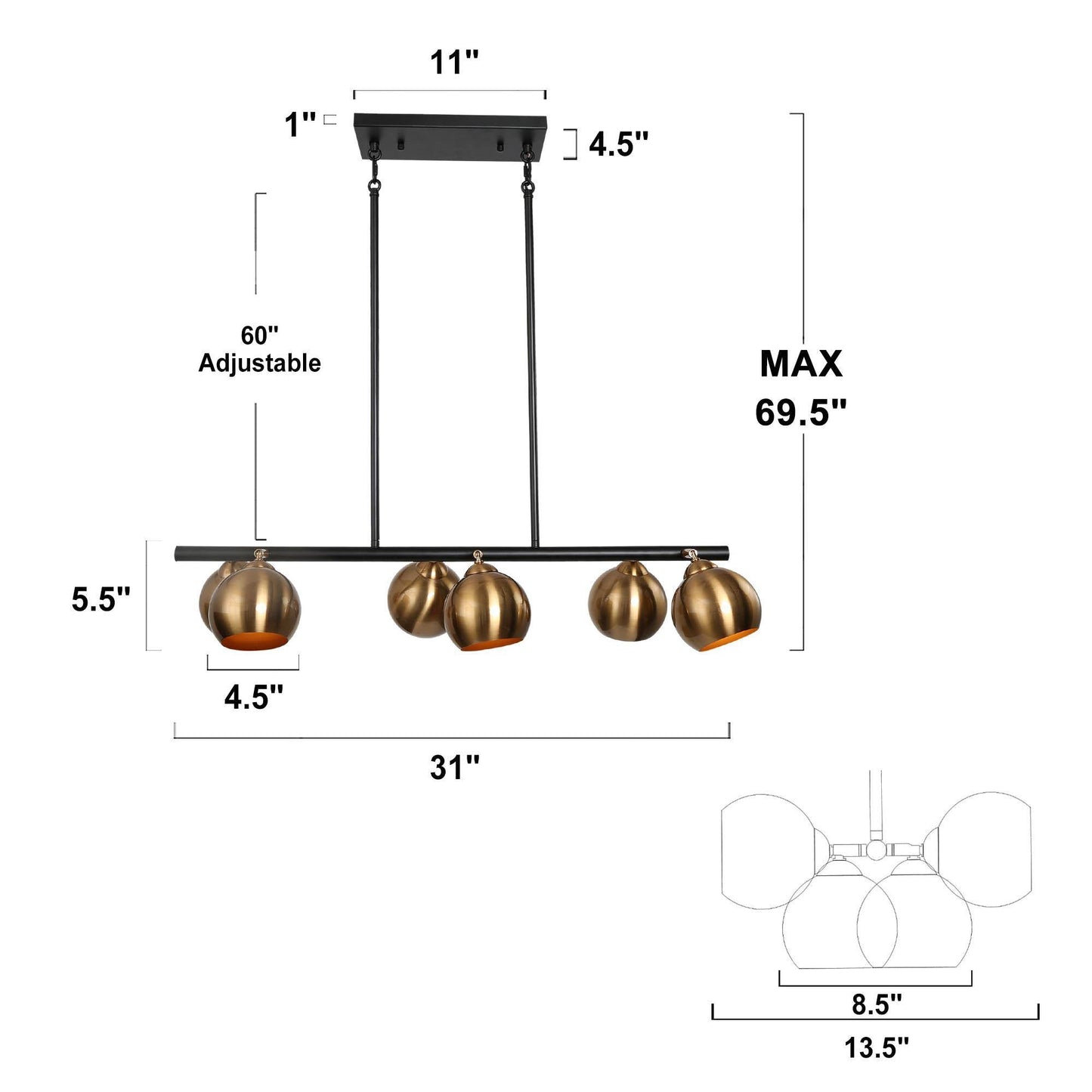 Semerisy 6-Light 31-in Black&Gold Modern Linear Kitchen Island Light