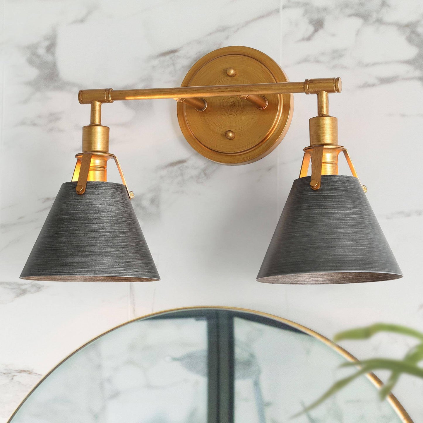 Ives 2-Light Black and Gold Vanity Light