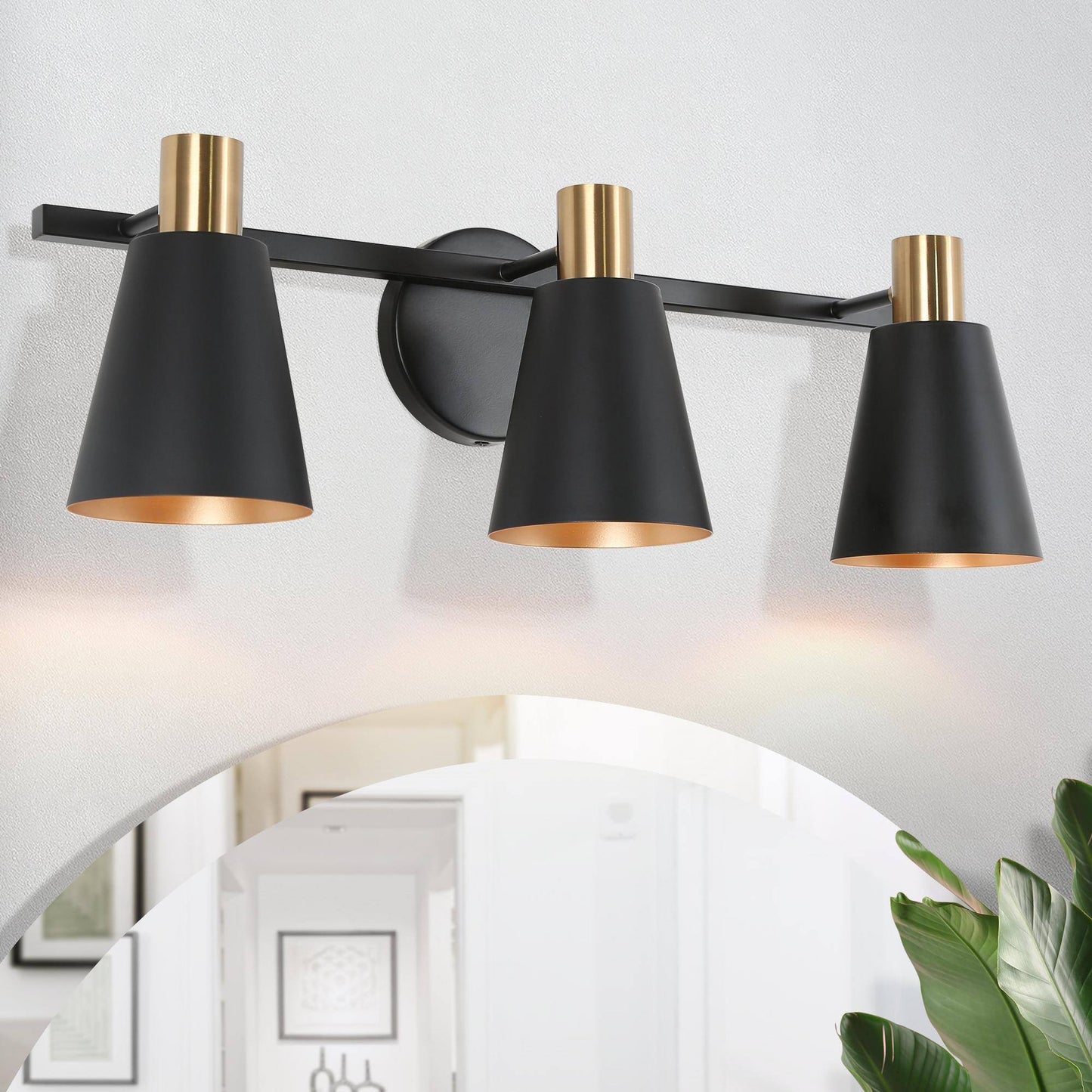 Bangnior 3-Light Black and Brass Vanity Light