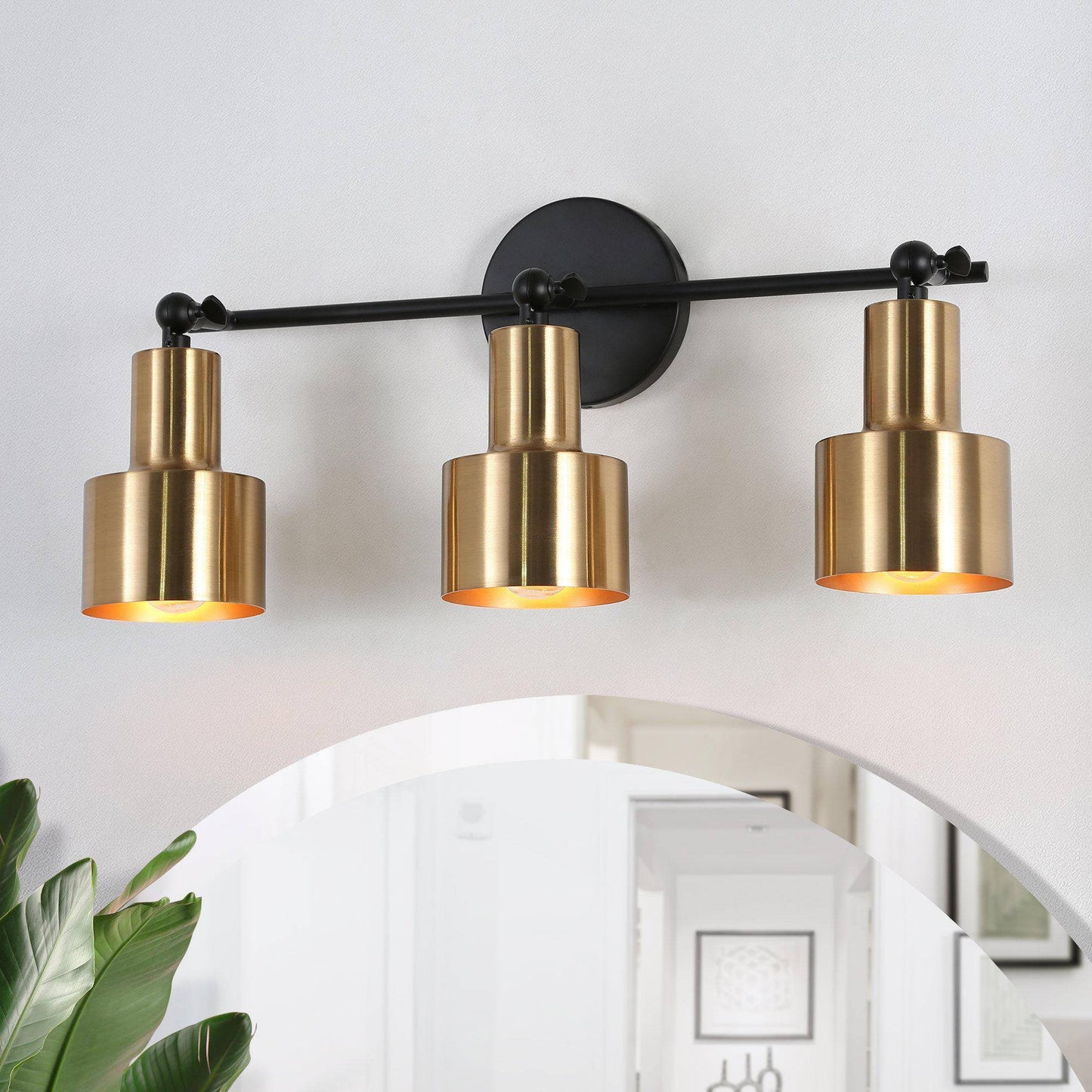 Bangnior 3-Light Black and Brass Vanity Light