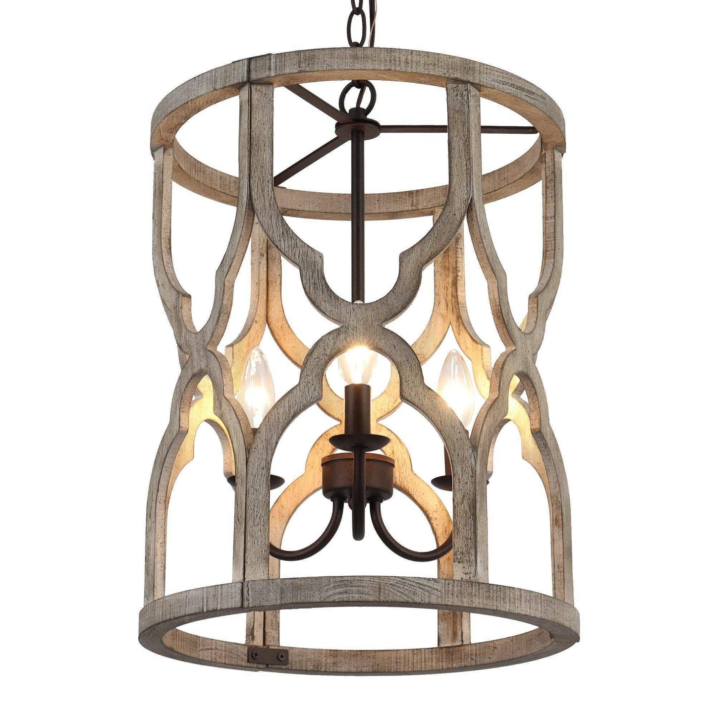 3-Light Wooden Cylinder Chandeliers - Belles Lighting