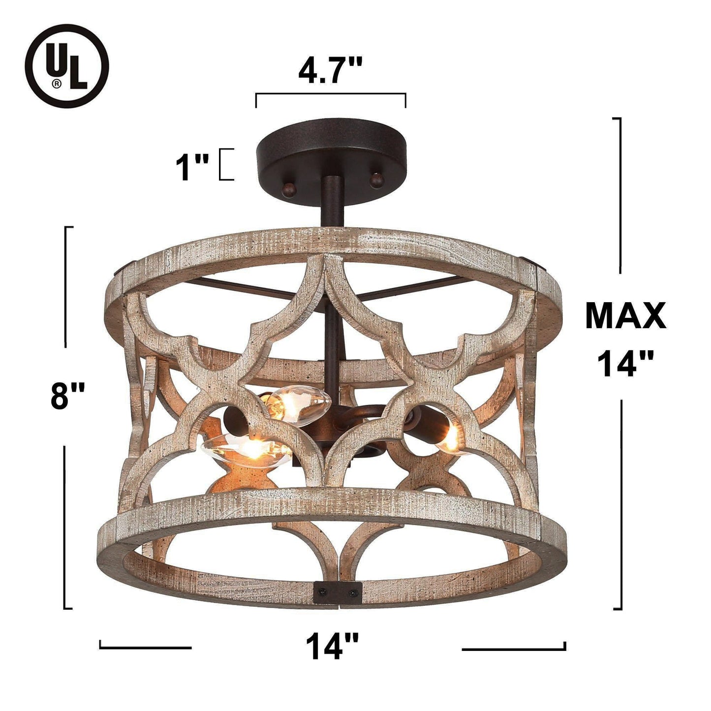 Hippometiph 3-Light Small Wood Semi-Flush-Mount Light