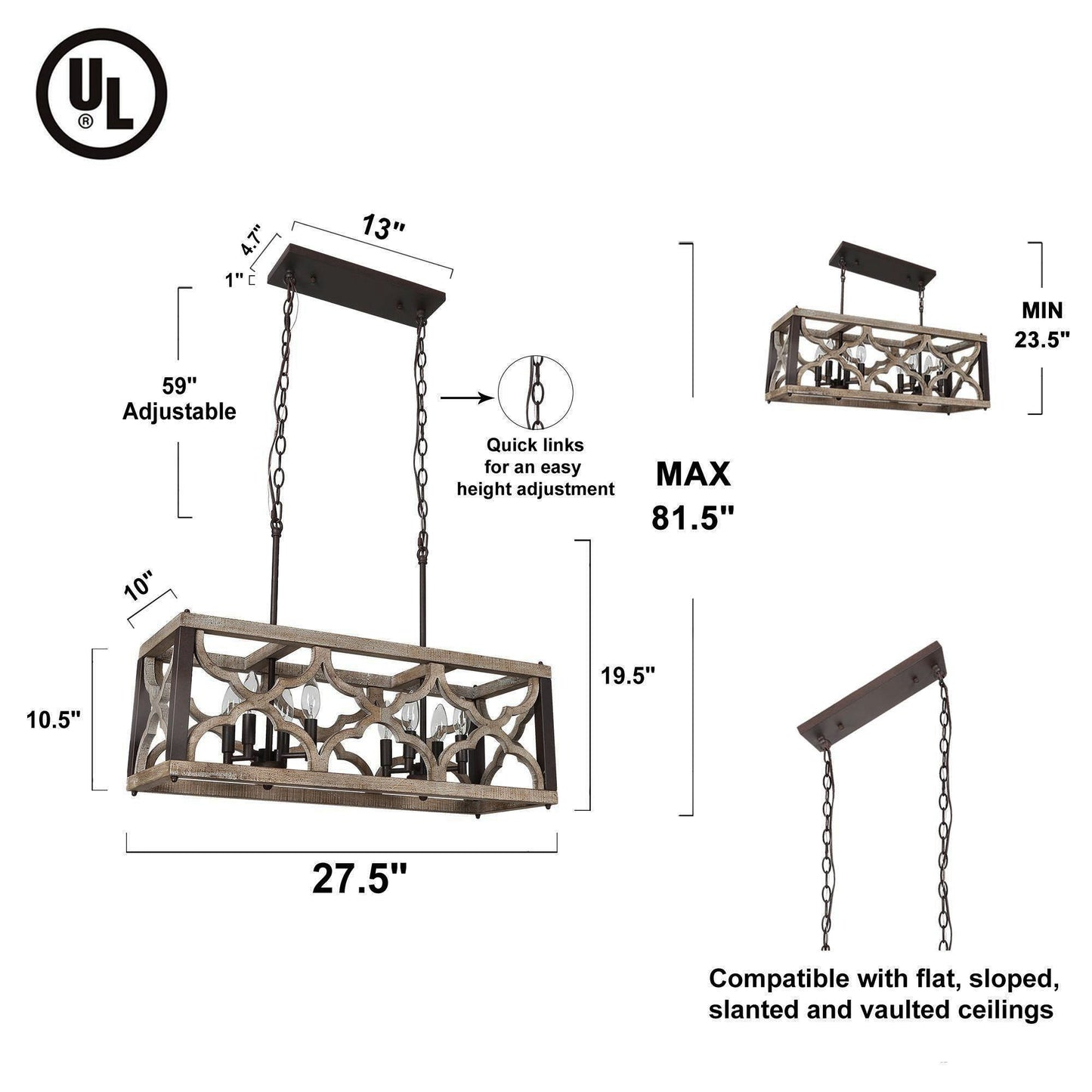 Rustic 8-Light Island Lights Chandelier with Weathered Wood