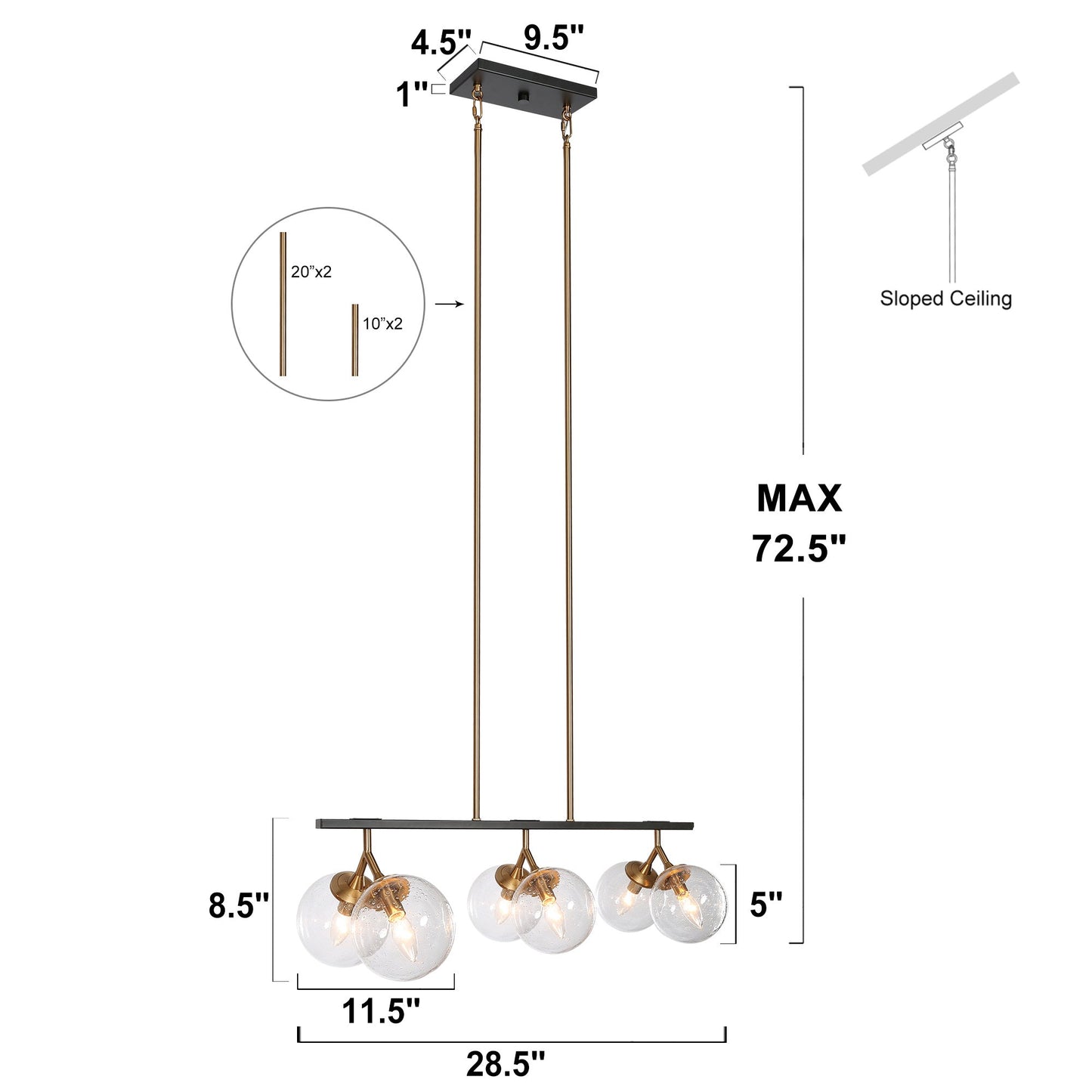 Gary 6-Light 28.5-in Black Modern Linear Kitchen Island Light