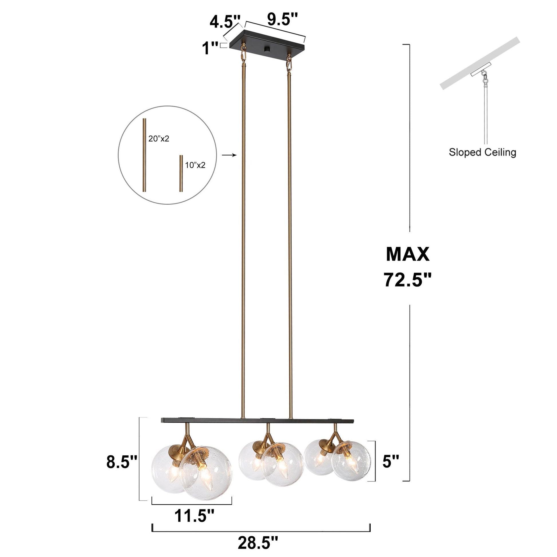 Gary 6-Light 28.5-in Black Modern Linear Kitchen Island Light