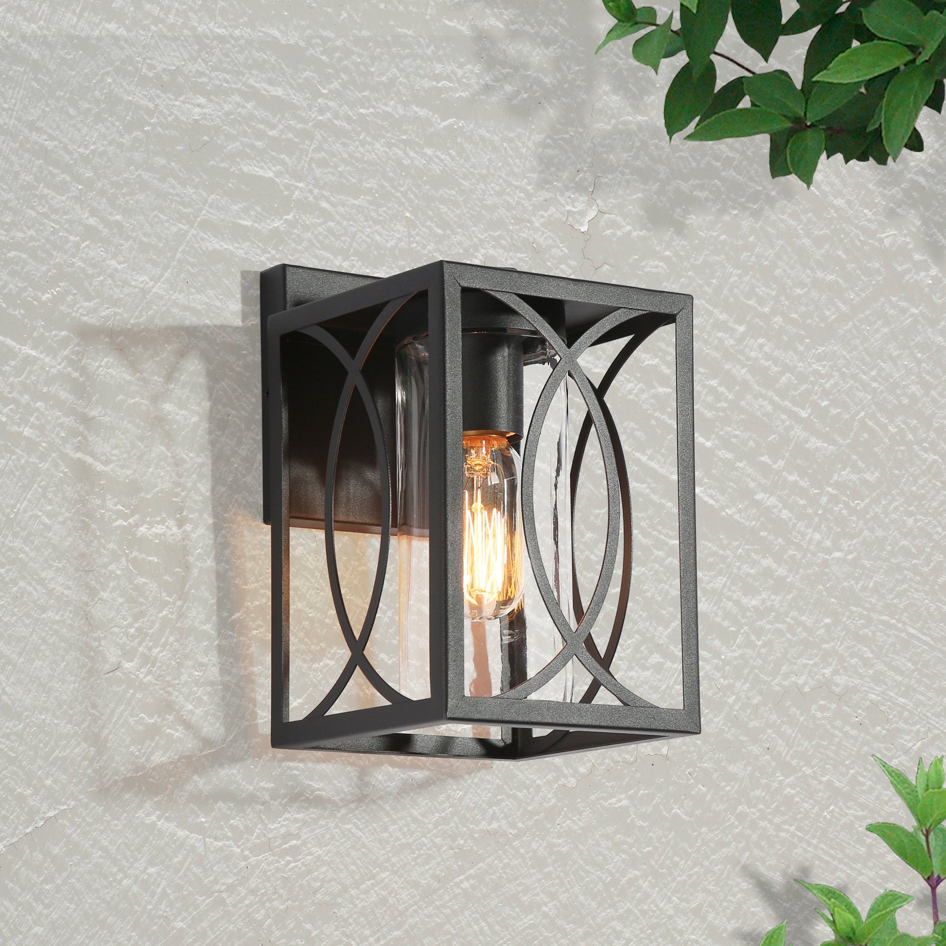 Fansirenly 9"H 1-Light Black Outdoor Wall Lantern