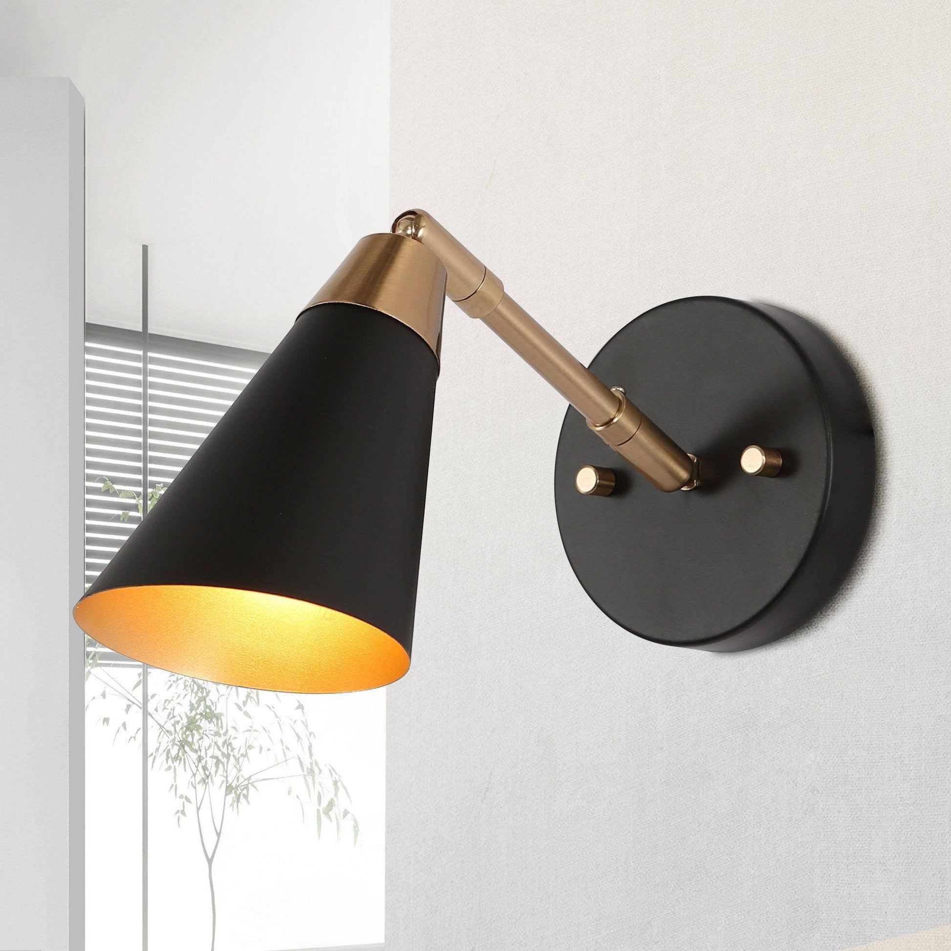 Anthurium 1-Light Modern Black and Gold Cone Wall Sconces