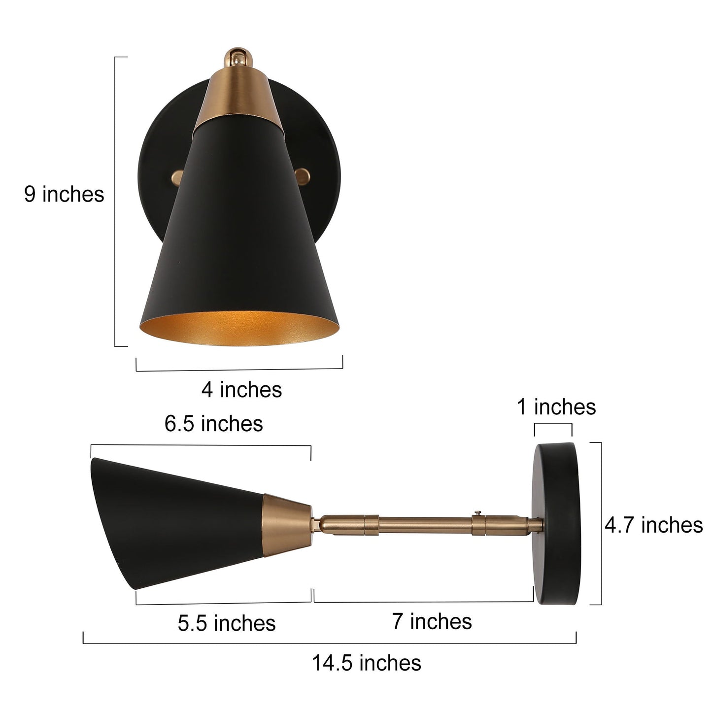 Anthurium 1-Light Modern Black and Gold Cone Wall Sconces