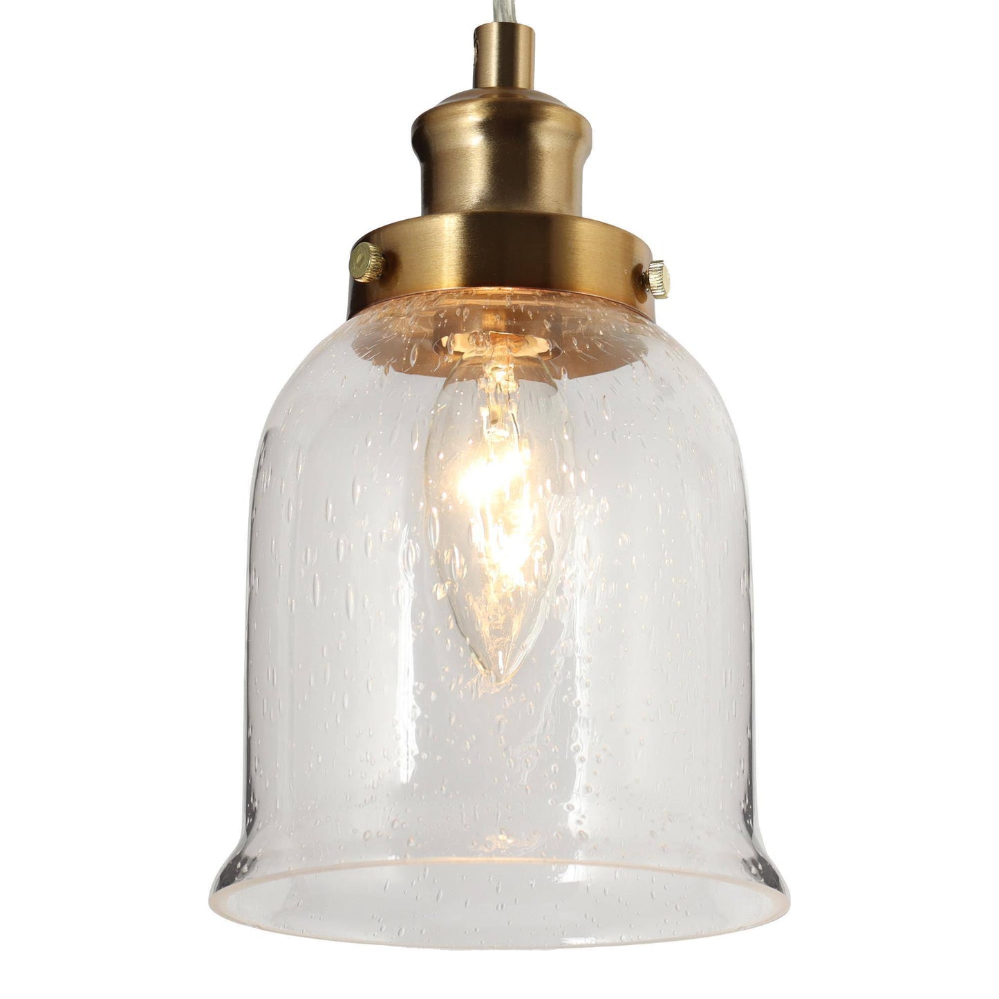 Modern Brass Pendant Light with Bell-Shaped Seeded Glass Shade