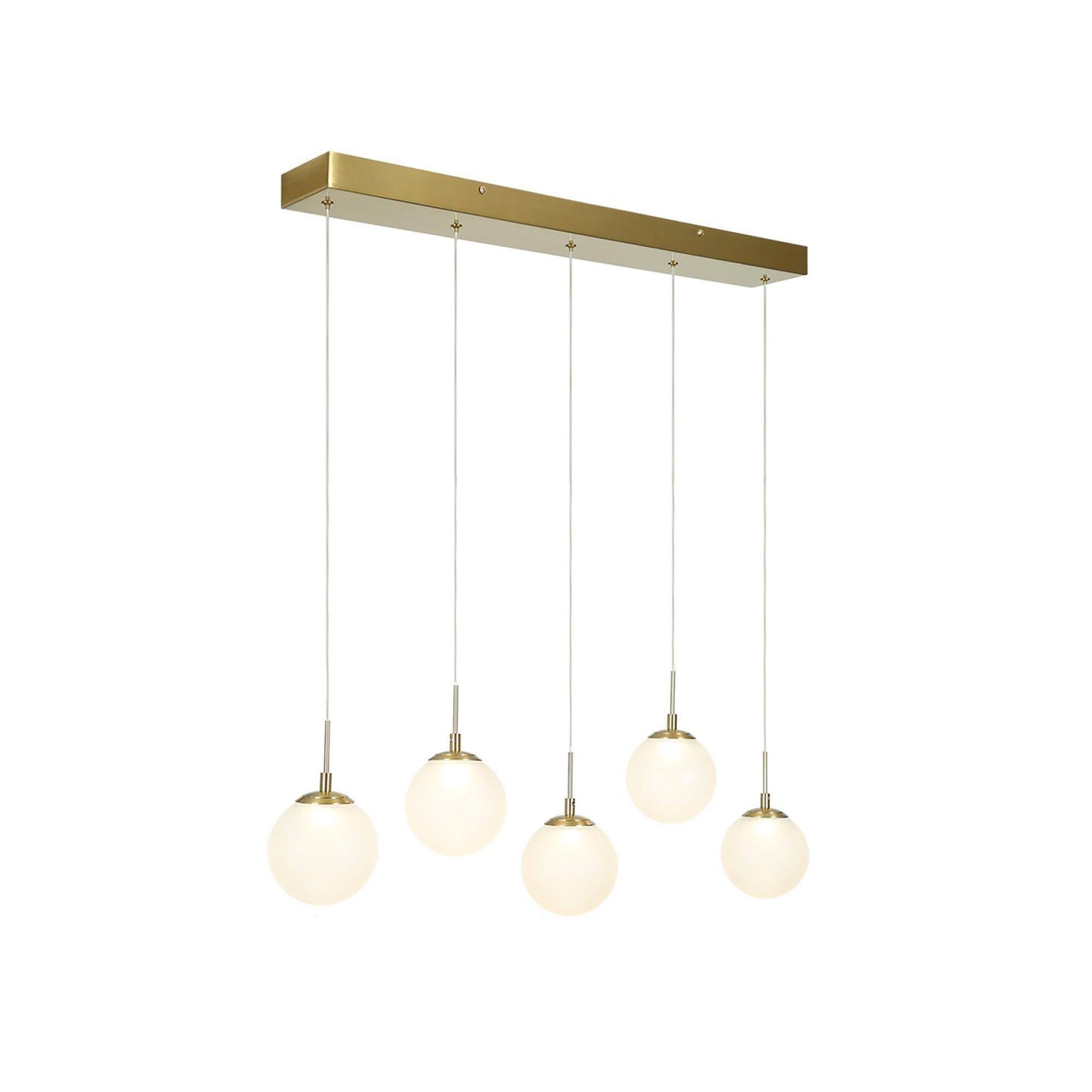 5-Light LED Brass Linear Island Light Chandelier with Frosted Glass