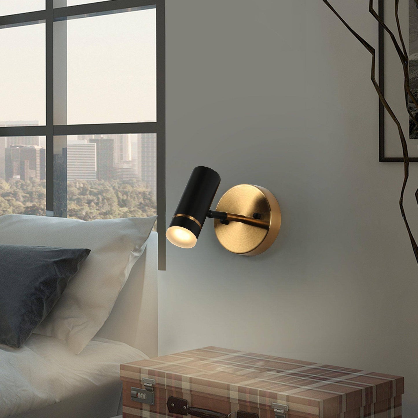 Floeice 1-Light Modern Black and Gold Cylinder LED Wall Sconces