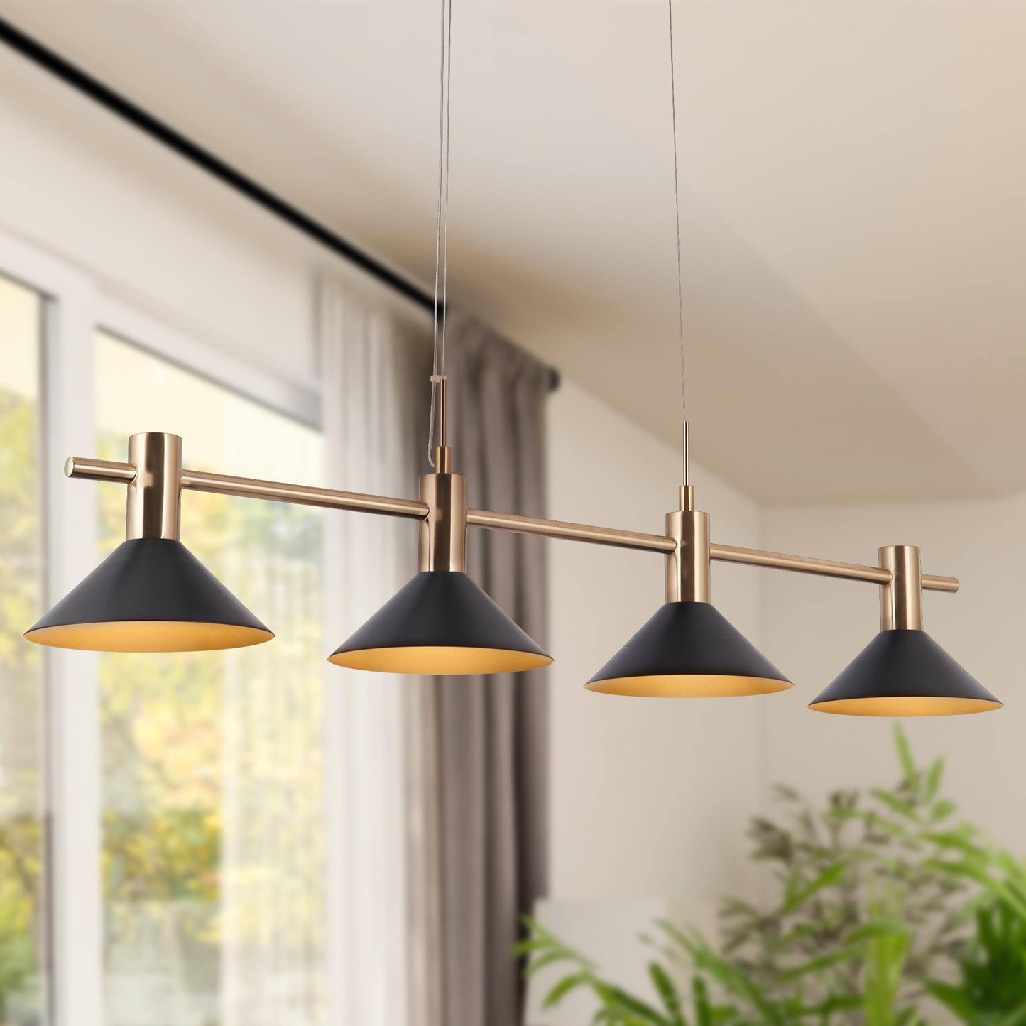 Spellbinding 4-Light 38.5-in Black&Gold Modern Linear LED Kitchen Island Light