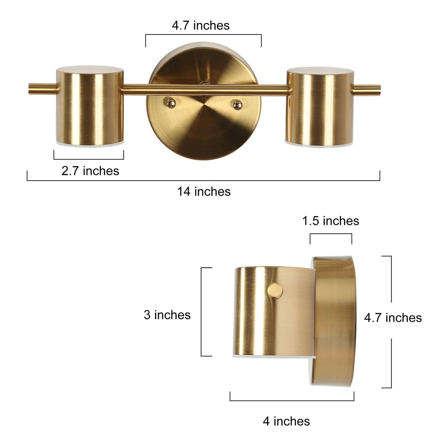 Modern 2-Light LED Brass Bathroom light Fixture