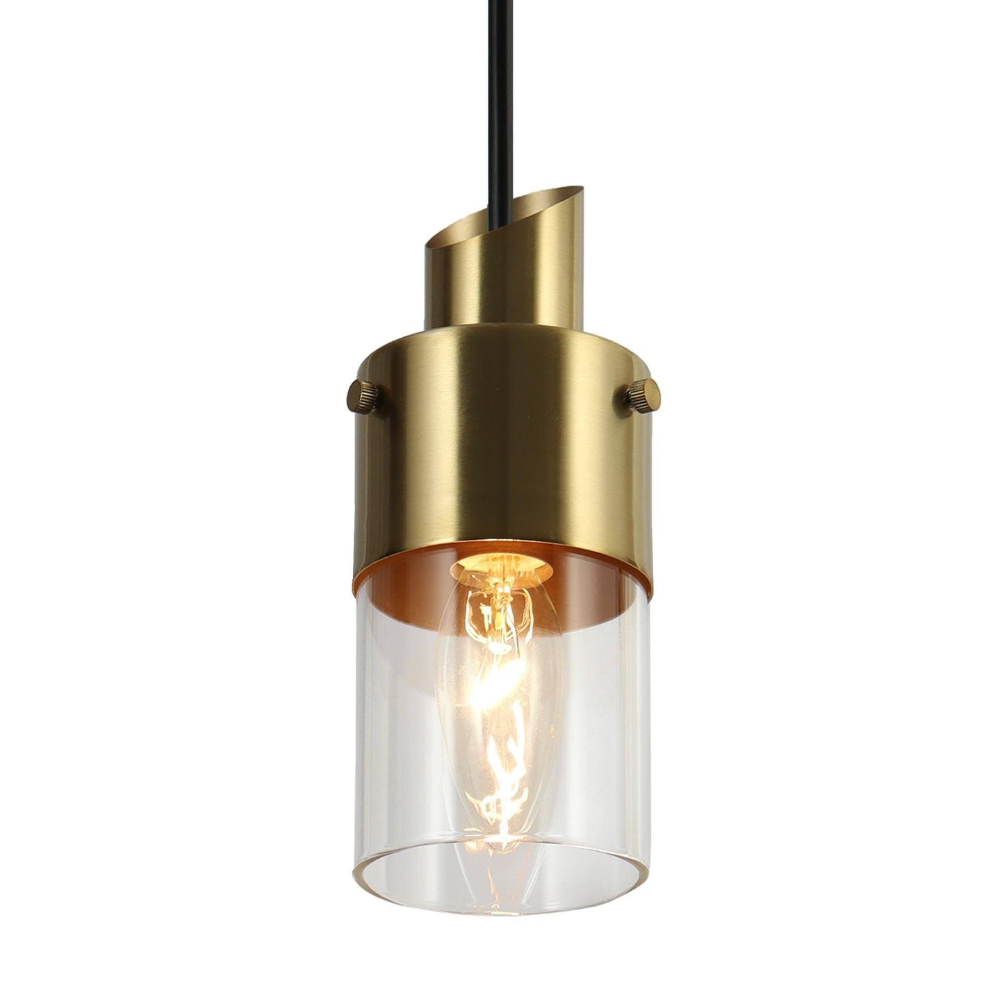 Modern Brass Cylinder Pendant Light with Clear Glass