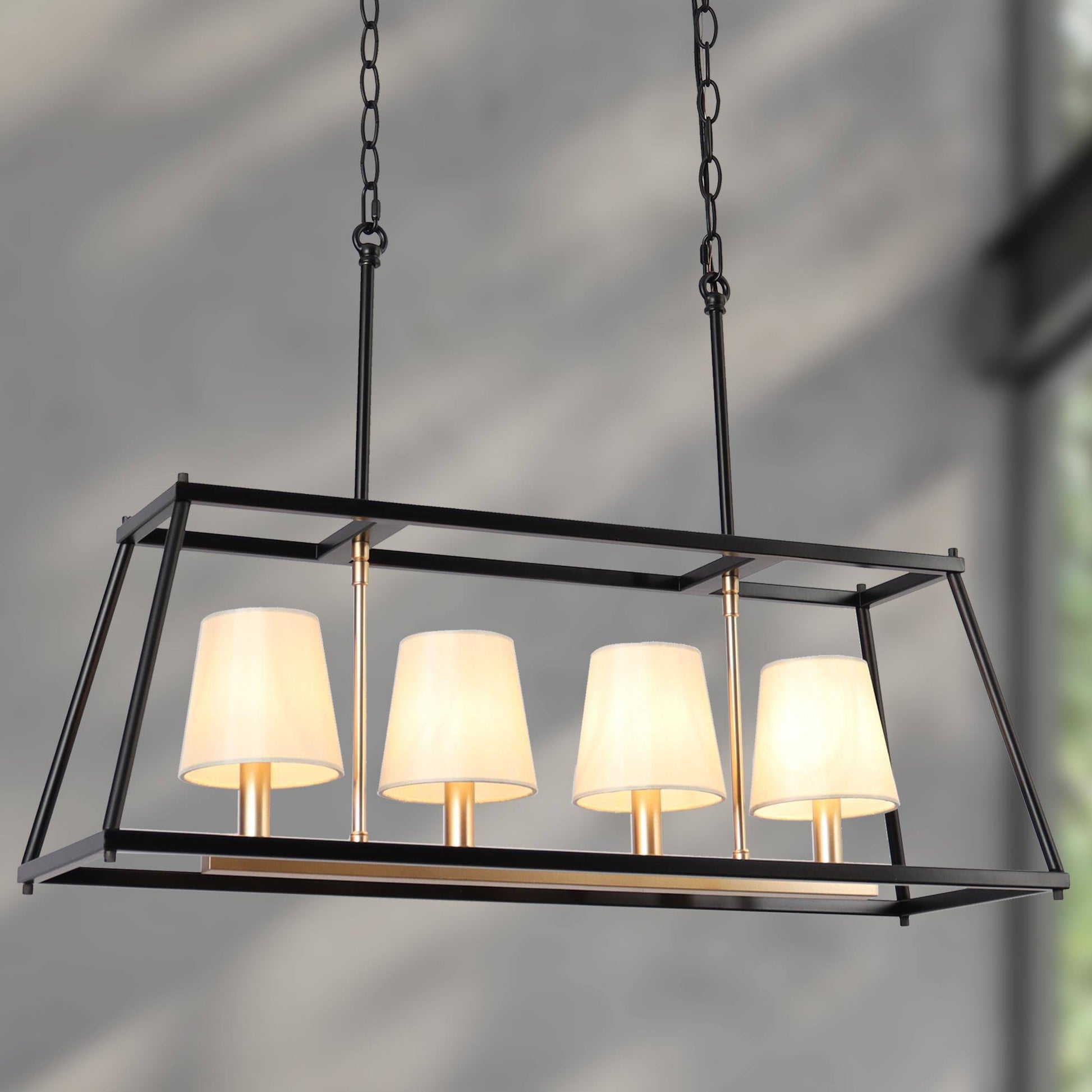 Estrellad 5-Light 28.5-in Black&Gold Modern Rectangle Kitchen Island Light with Fabric Shade