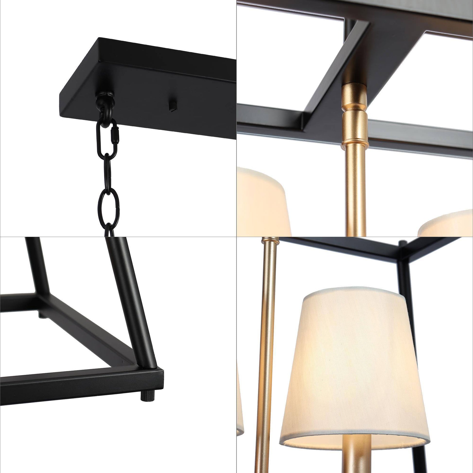 Estrellad 5-Light 28.5-in Black&Gold Modern Rectangle Kitchen Island Light with Fabric Shade