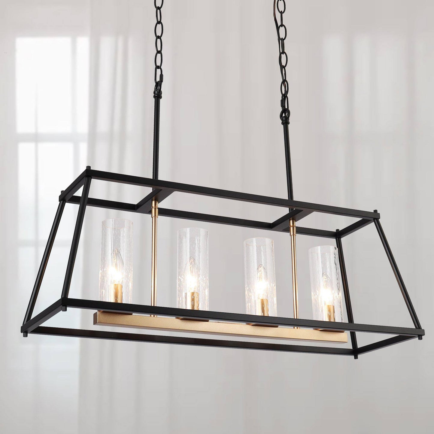 Estrellad 5-Light 28.5-in Black&Gold Modern Rectangle Kitchen Island Light