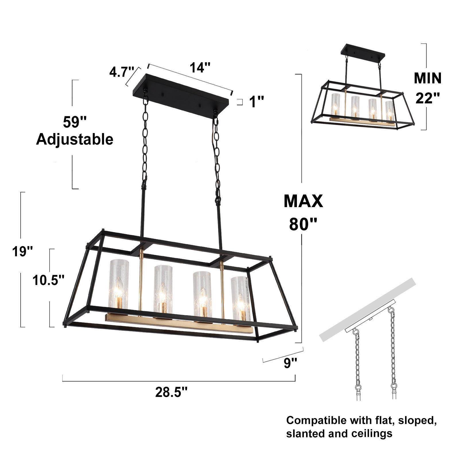 Estrellad 5-Light 28.5-in Black&Gold Modern Rectangle Kitchen Island Light