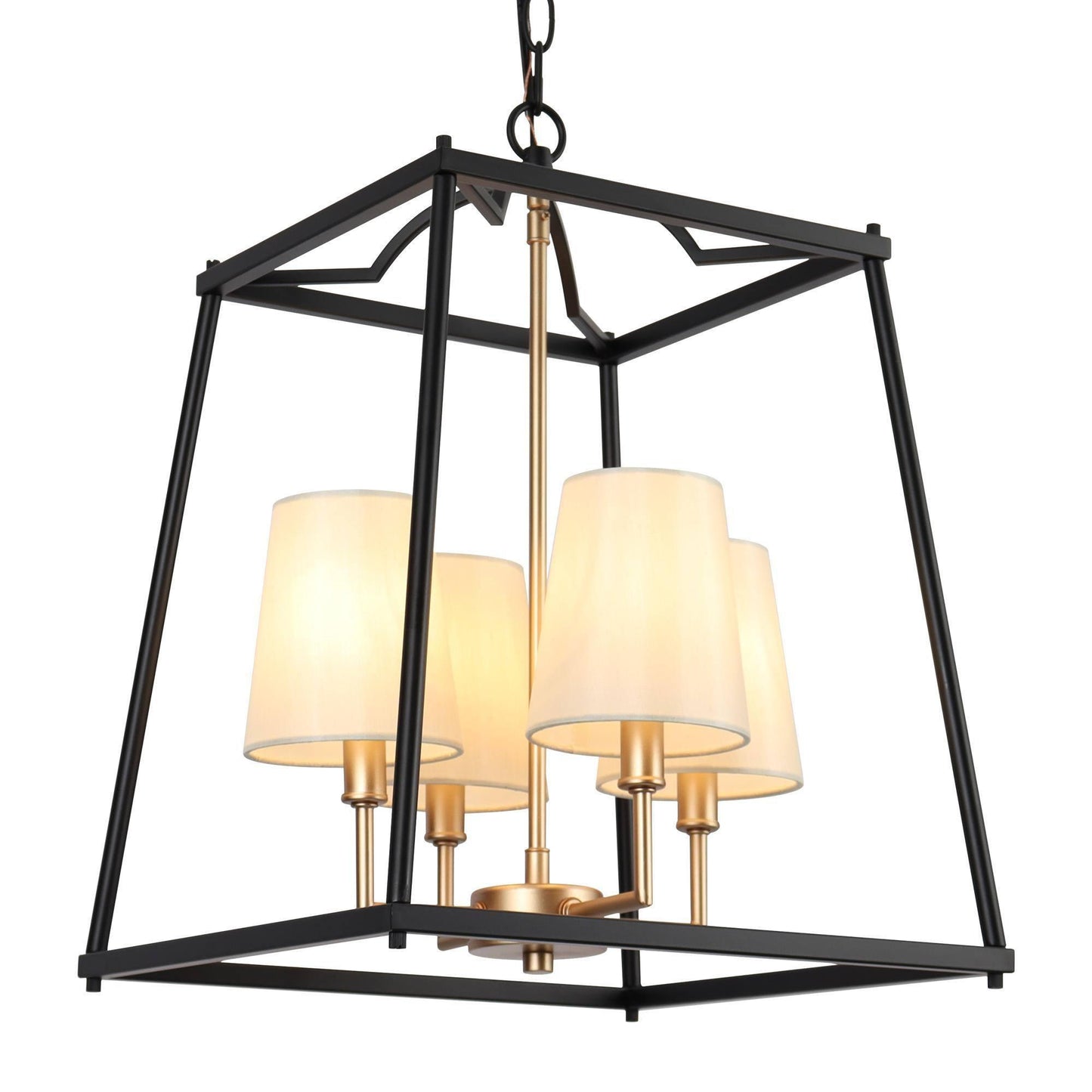 4-Light Gold Black Chandeliers with Fabric Shades - Belles Lighting