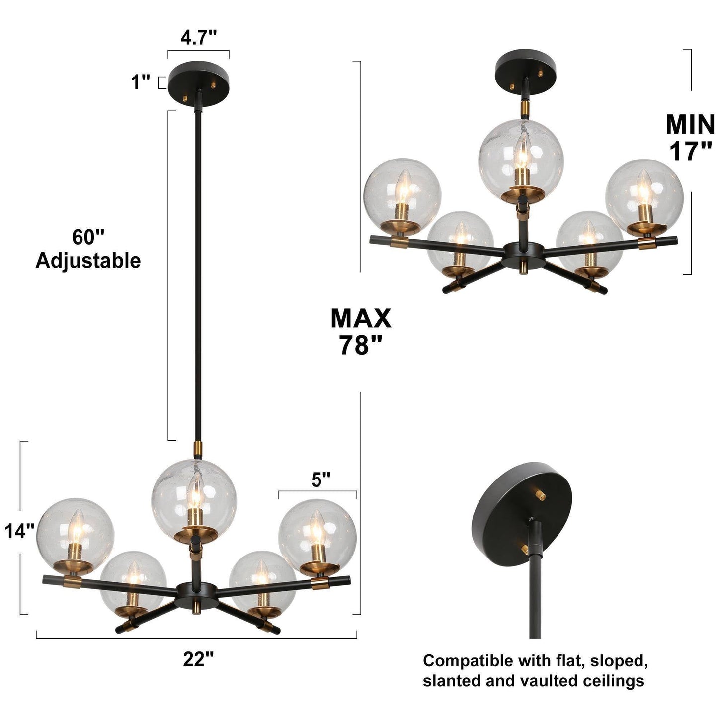 Amaryllis 5-Light Medium Black Chandelier