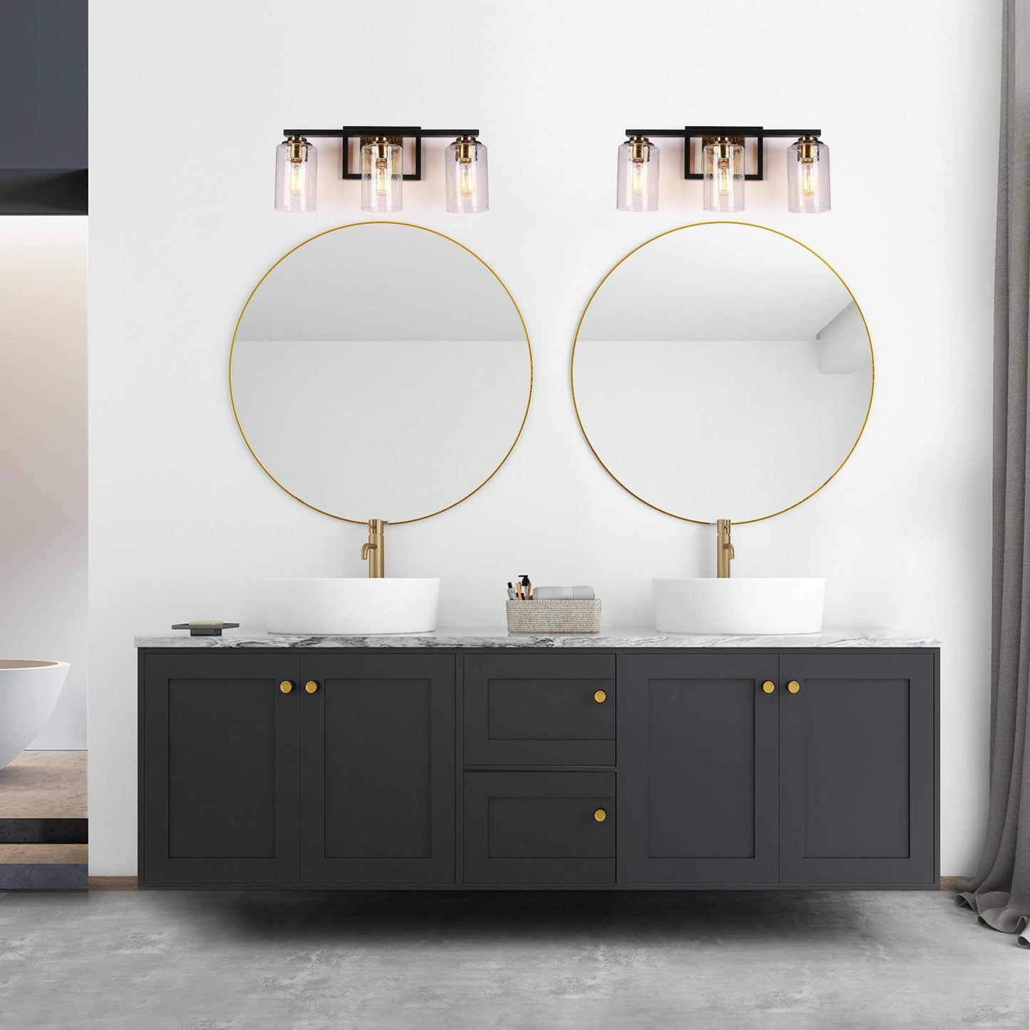 Hormosira 3-Light Black and Brass Vanity Light