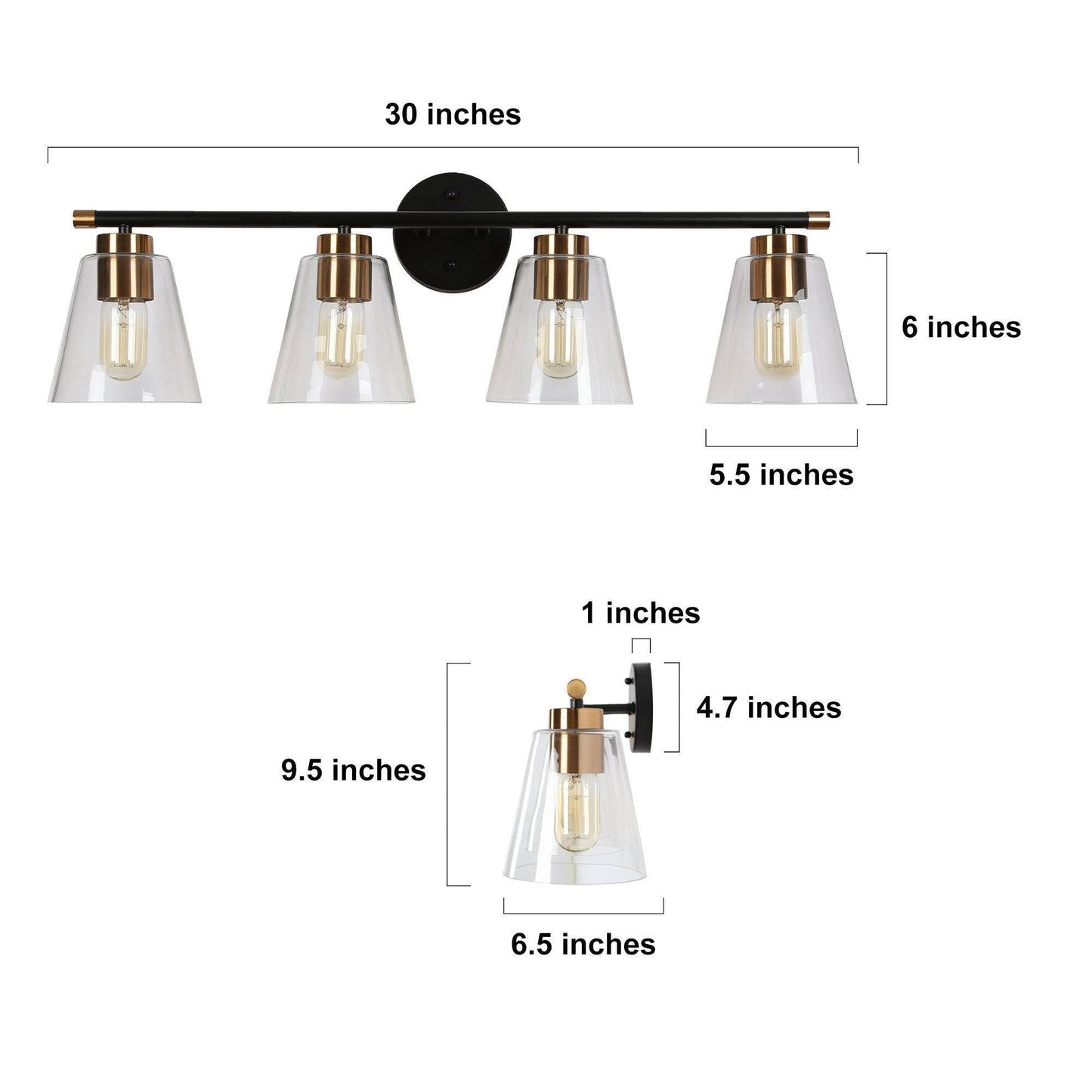 Aurelienne 4-Light Black and Brass Vanity Light