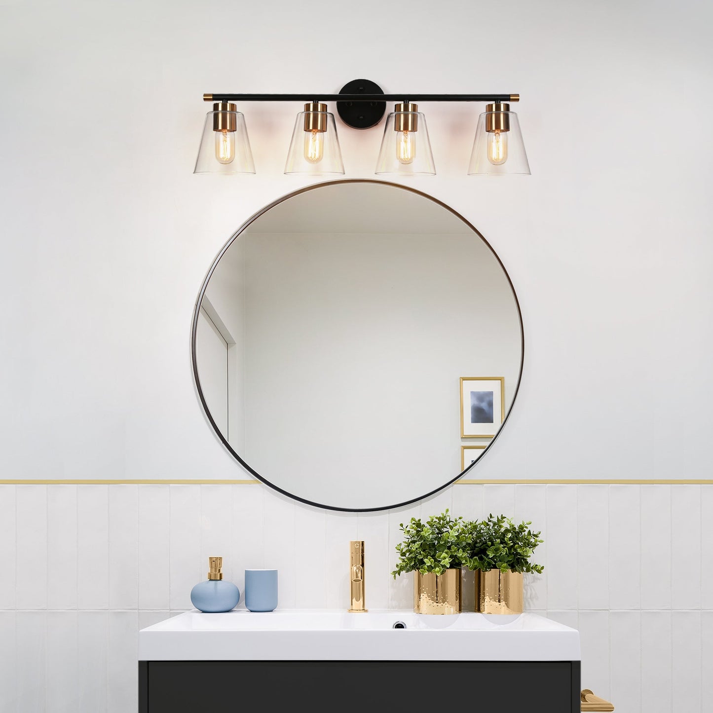 Aurelienne 4-Light Black and Brass Vanity Light